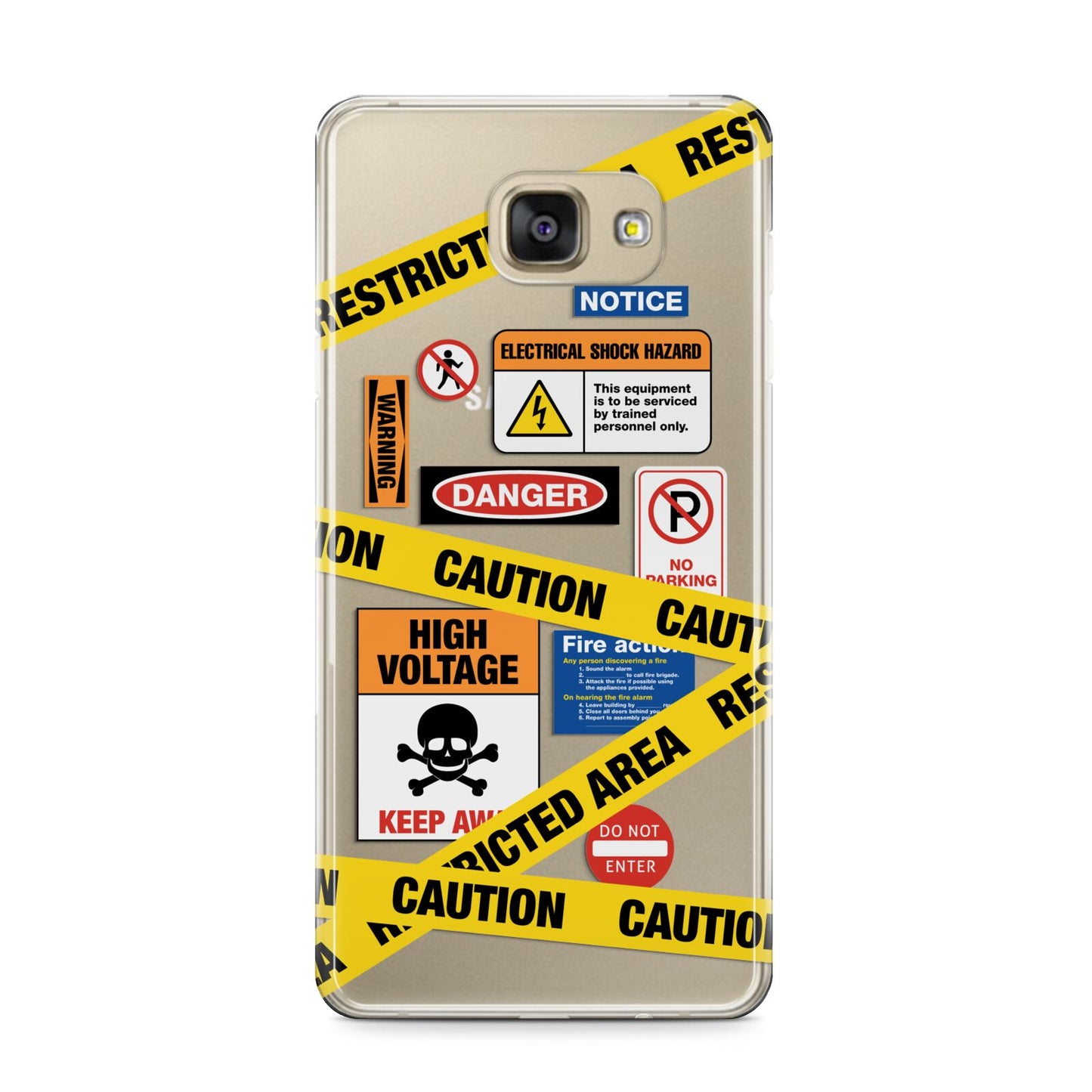 Caution Stickers Samsung Galaxy A9 2016 Case on gold phone