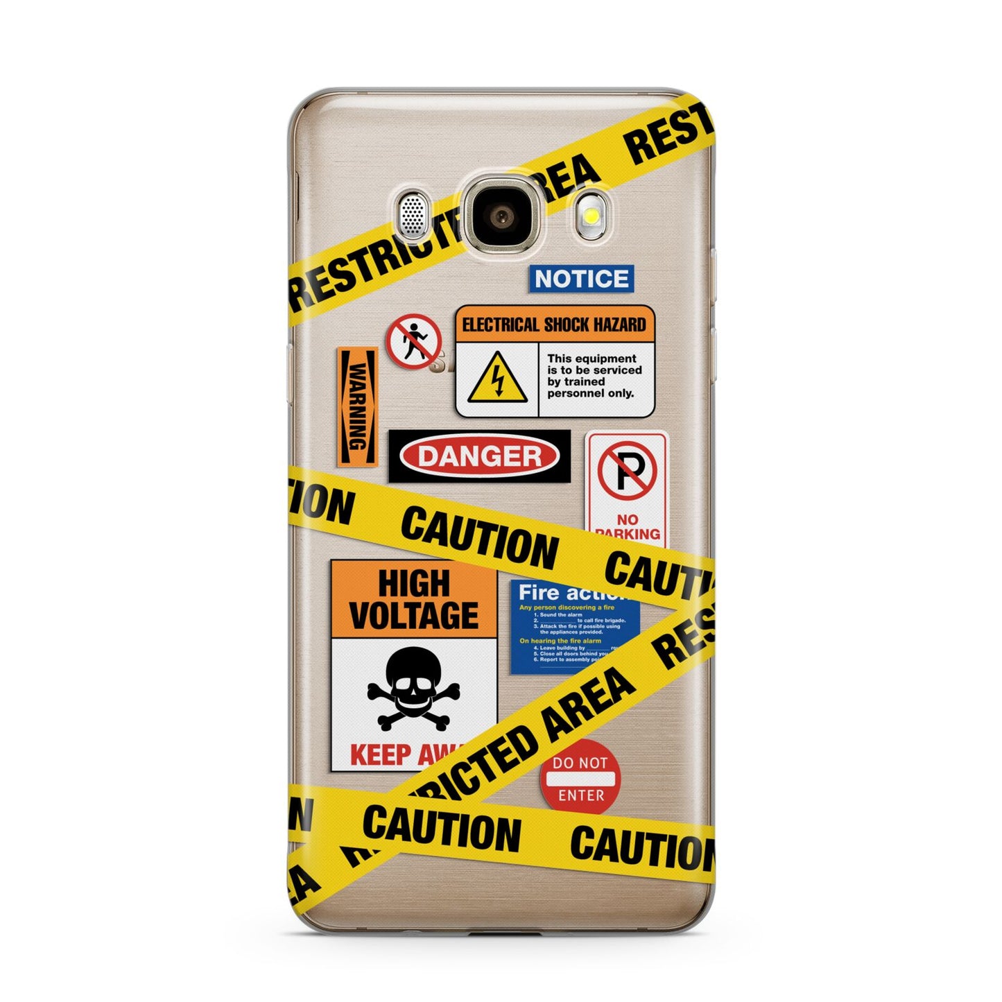 Caution Stickers Samsung Galaxy J7 2016 Case on gold phone