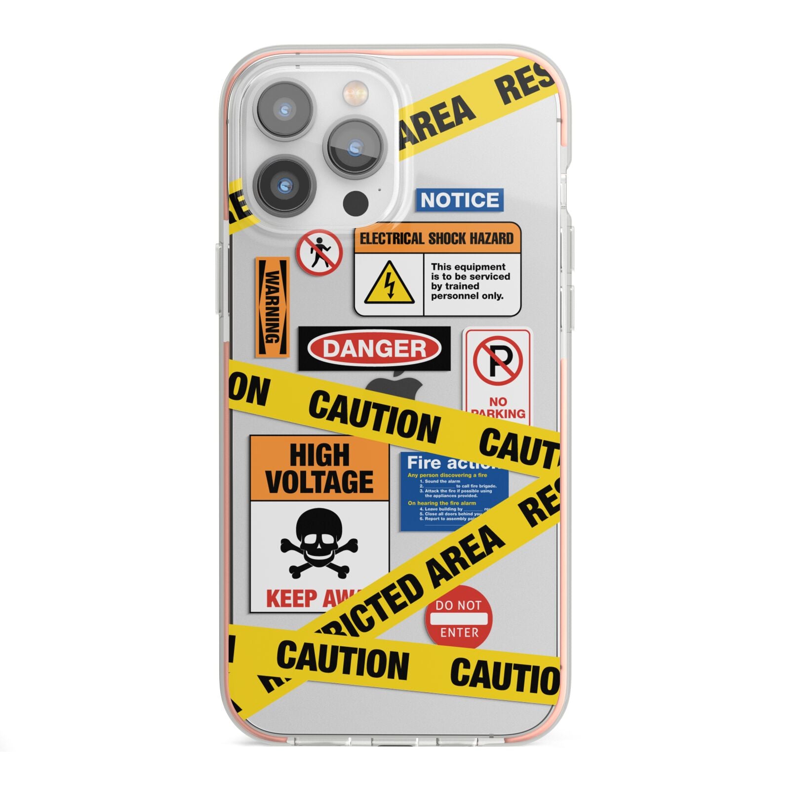 Caution Stickers iPhone 13 Pro Max TPU Impact Case with Pink Edges