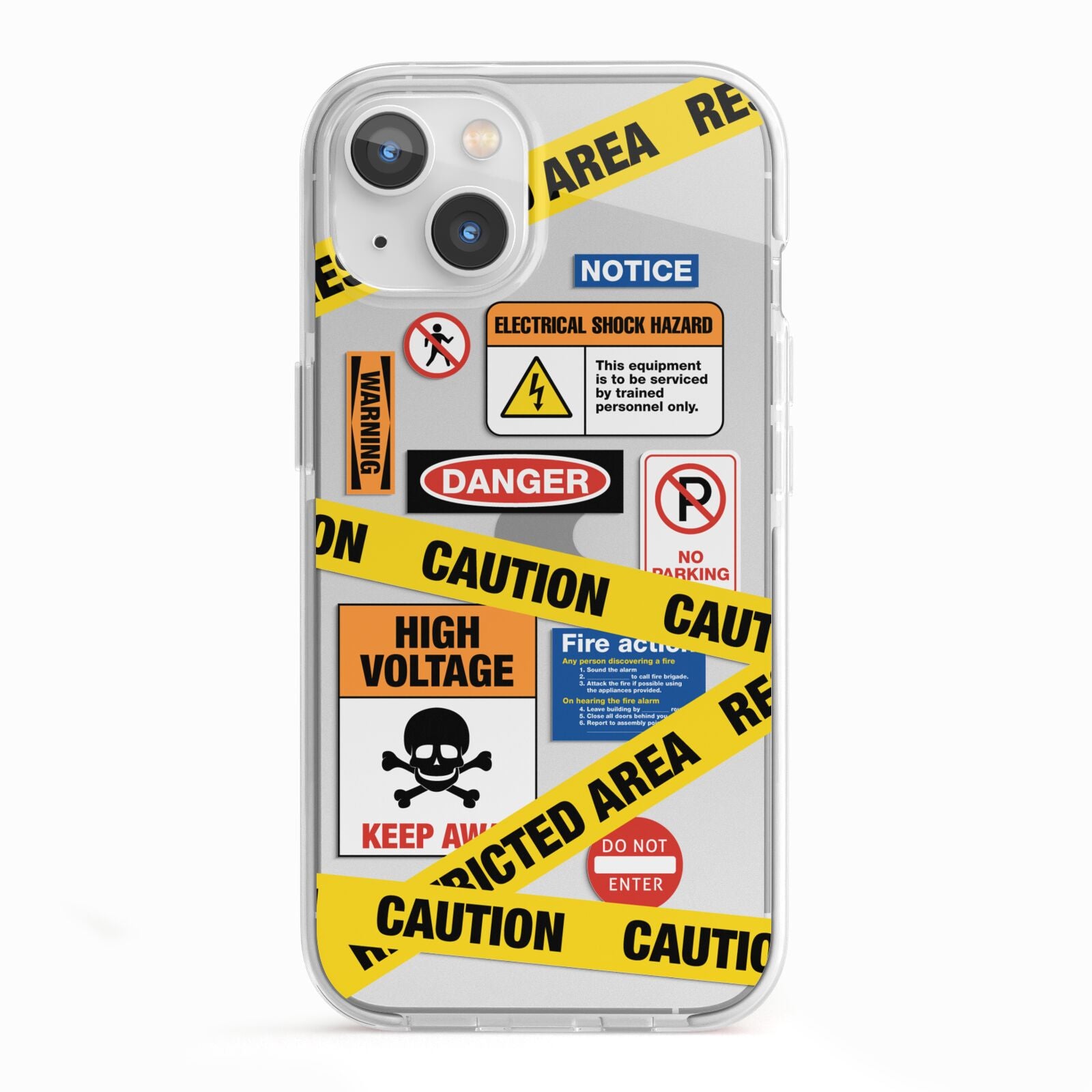 Caution Stickers iPhone 13 TPU Impact Case with White Edges