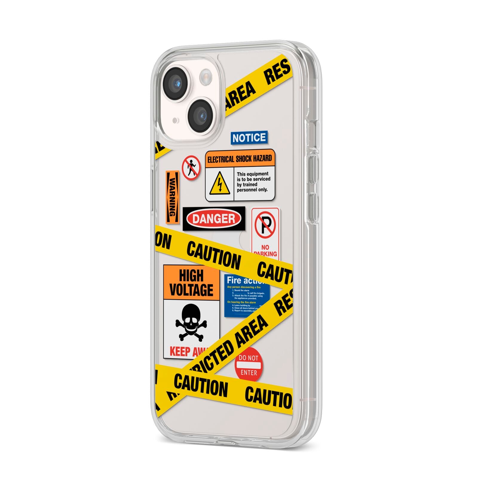 Caution Stickers iPhone 14 Clear Tough Case Starlight Angled Image