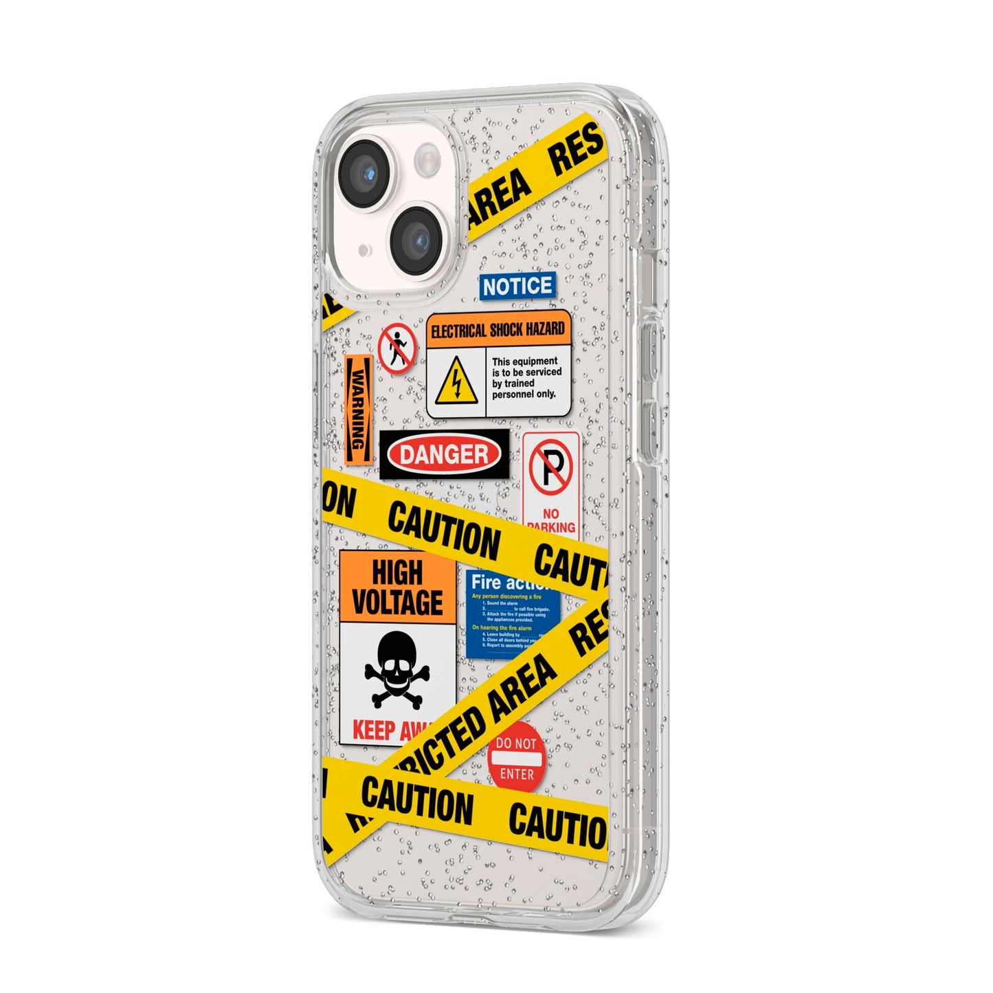 Caution Stickers iPhone 14 Glitter Tough Case Starlight Angled Image