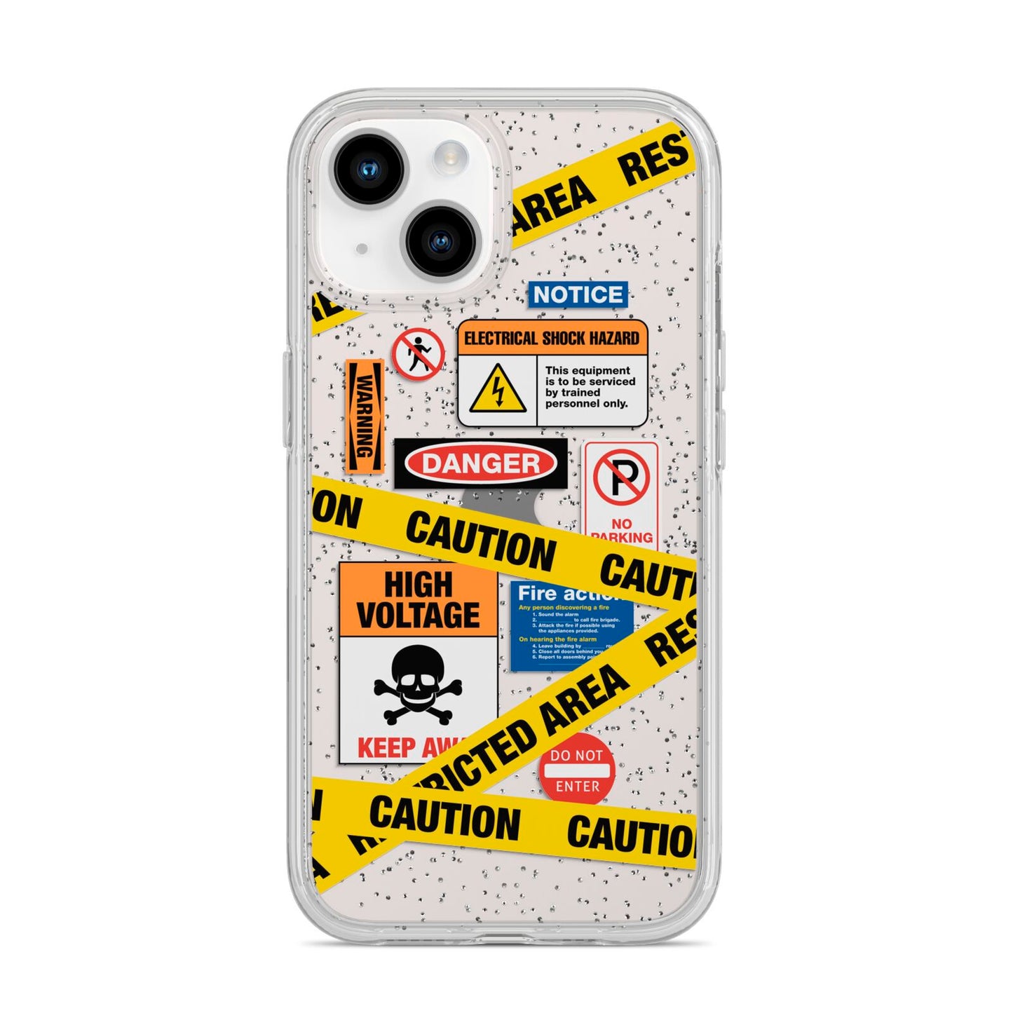 Caution Stickers iPhone 14 Glitter Tough Case Starlight