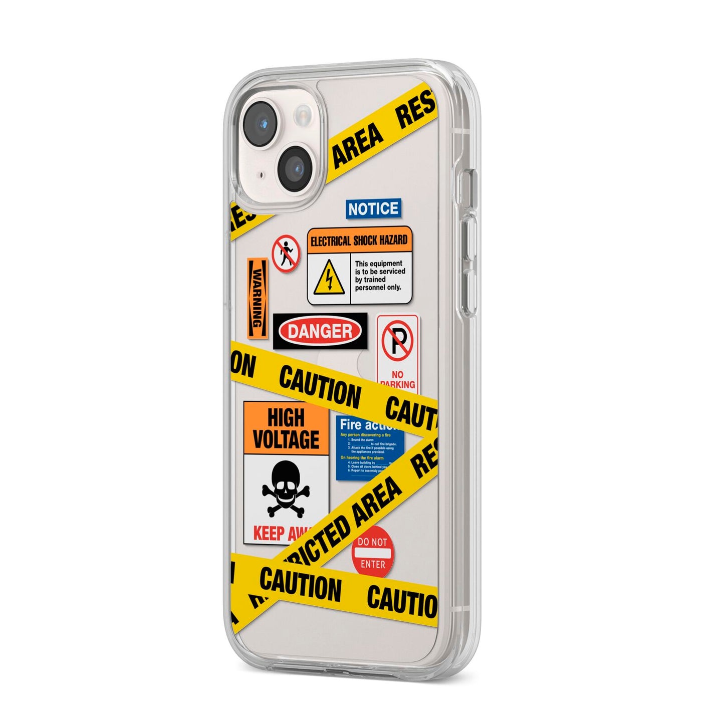 Caution Stickers iPhone 14 Plus Clear Tough Case Starlight Angled Image