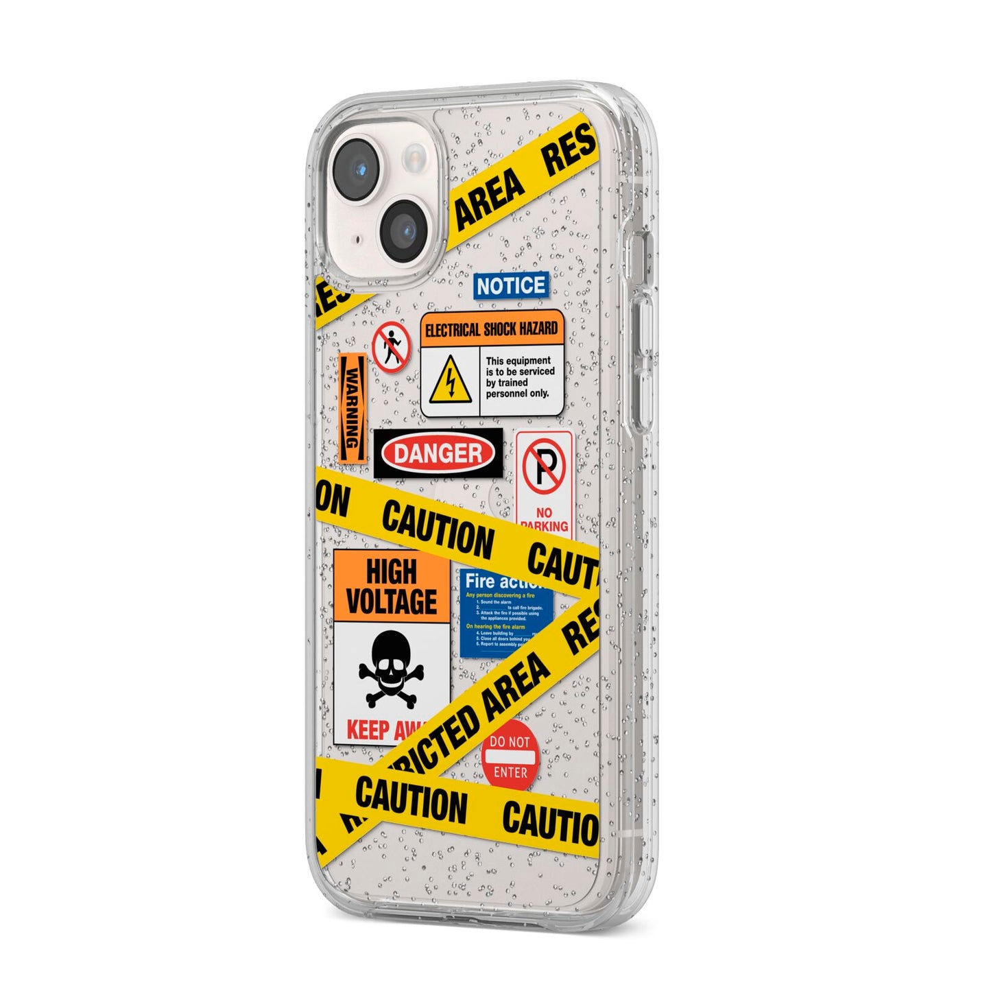 Caution Stickers iPhone 14 Plus Glitter Tough Case Starlight Angled Image