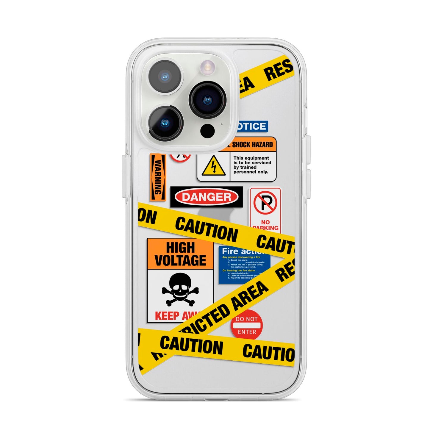 Caution Stickers iPhone 14 Pro Clear Tough Case Silver