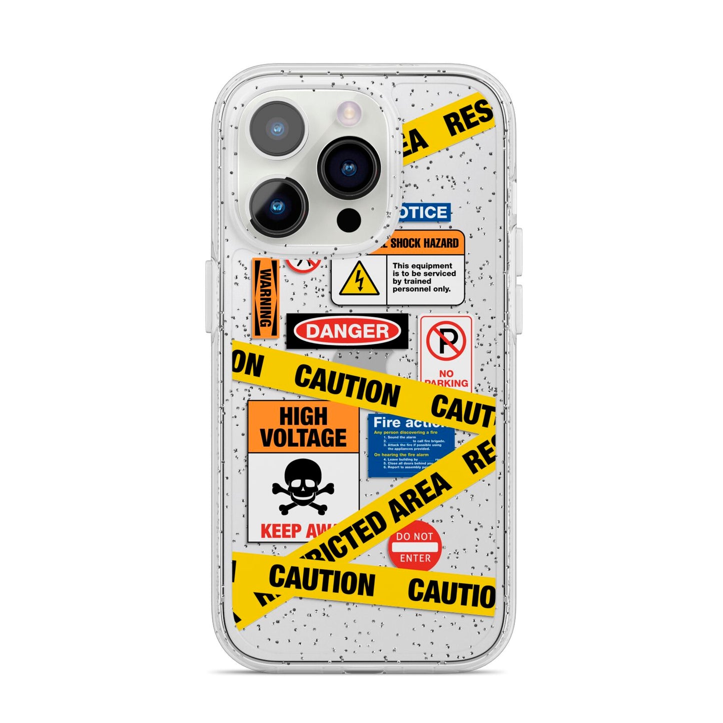 Caution Stickers iPhone 14 Pro Glitter Tough Case Silver