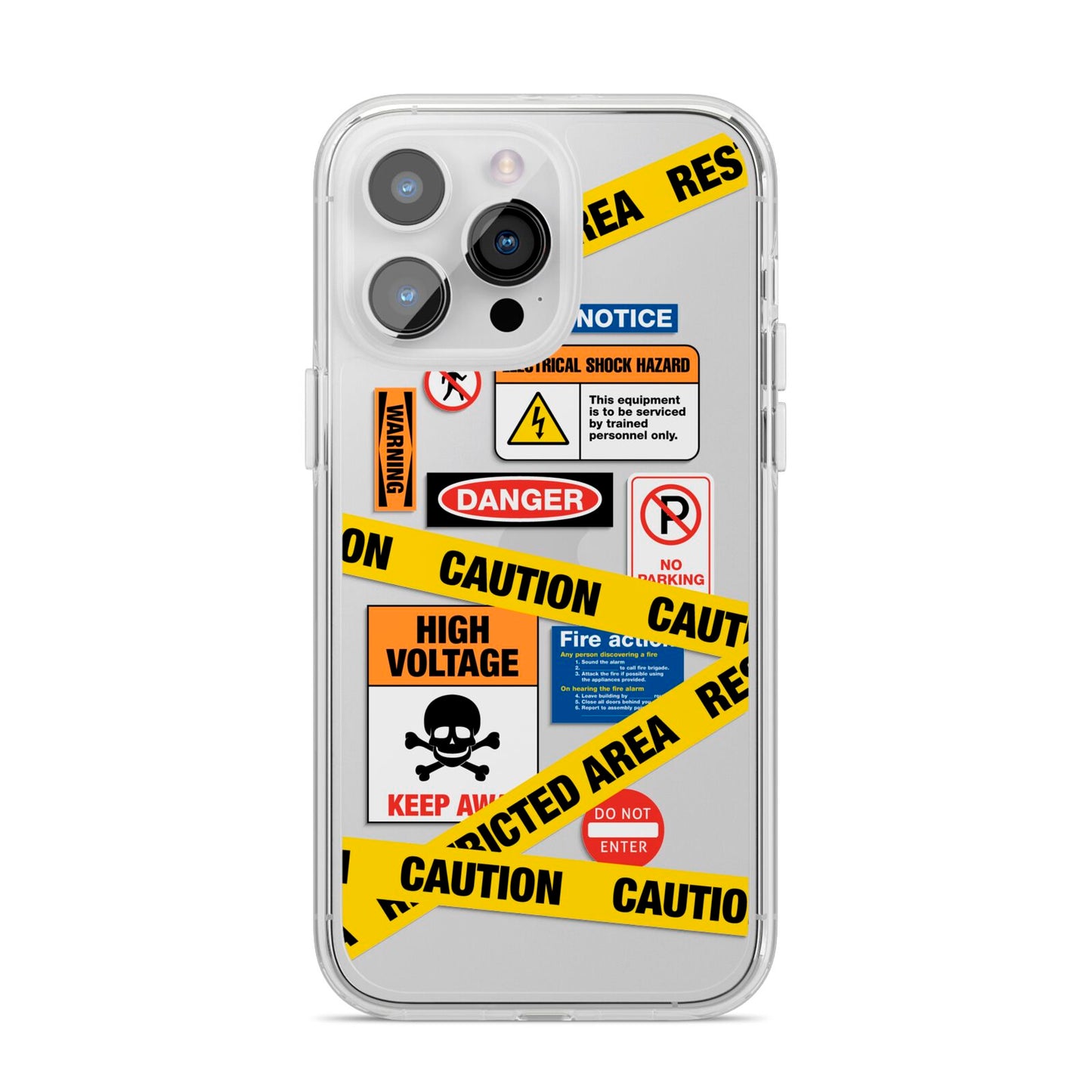 Caution Stickers iPhone 14 Pro Max Clear Tough Case Silver