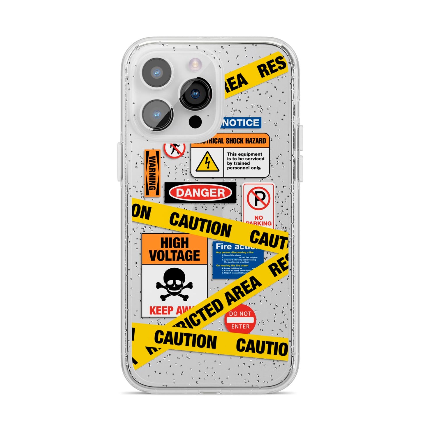 Caution Stickers iPhone 14 Pro Max Glitter Tough Case Silver