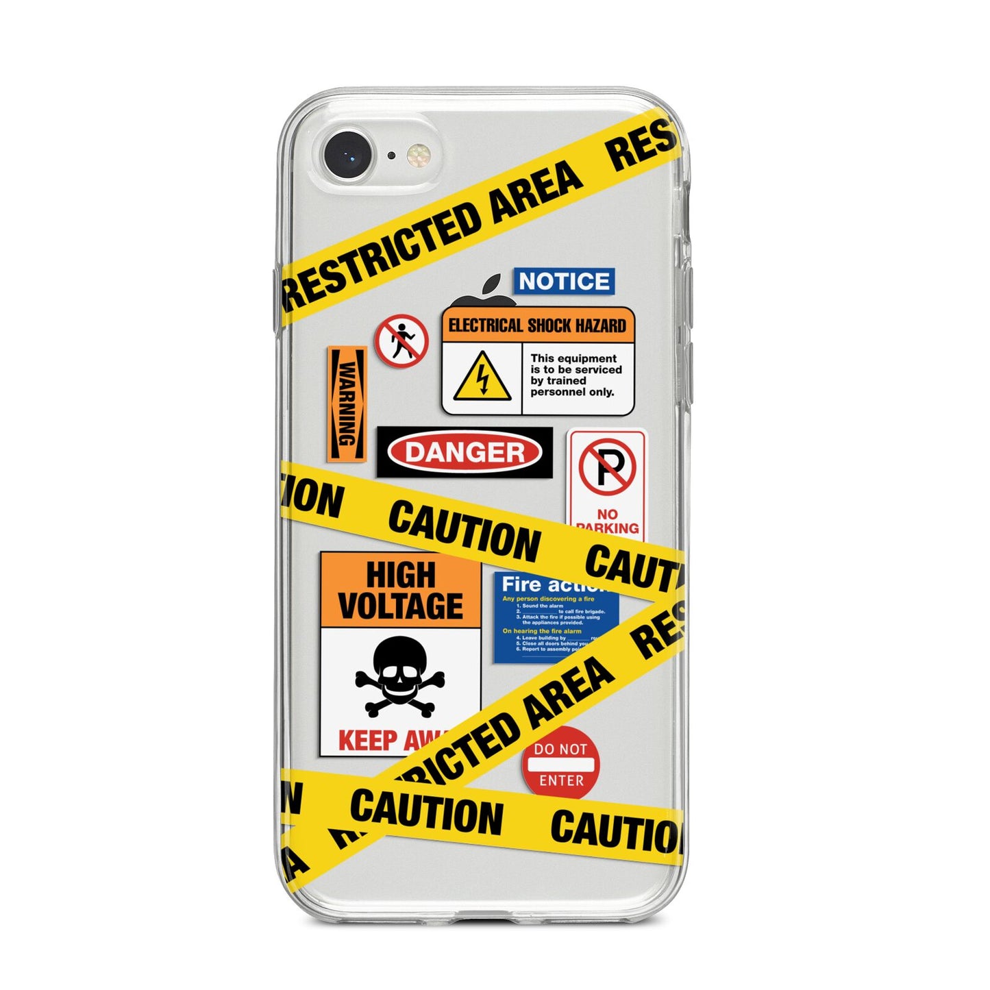 Caution Stickers iPhone 8 Bumper Case on Silver iPhone