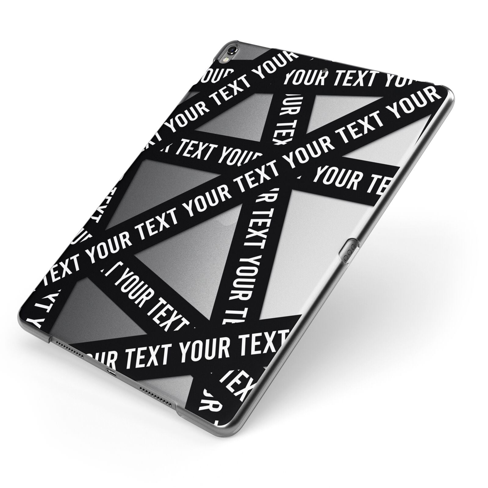 Caution Tape Custom Phrase Apple iPad Case on Grey iPad Side View