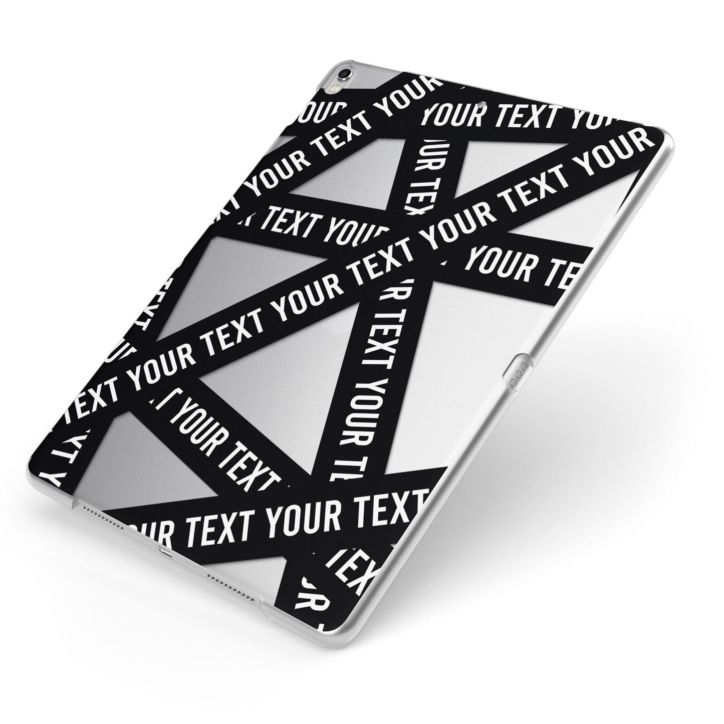 Caution Tape Custom Phrase Apple iPad Case on Silver iPad Side View