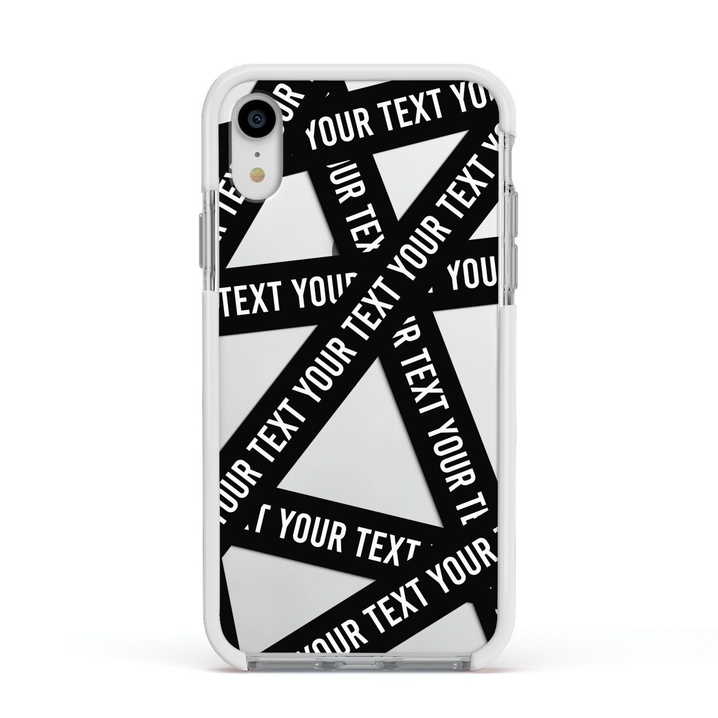 Caution Tape Custom Phrase Apple iPhone XR Impact Case White Edge on Silver Phone