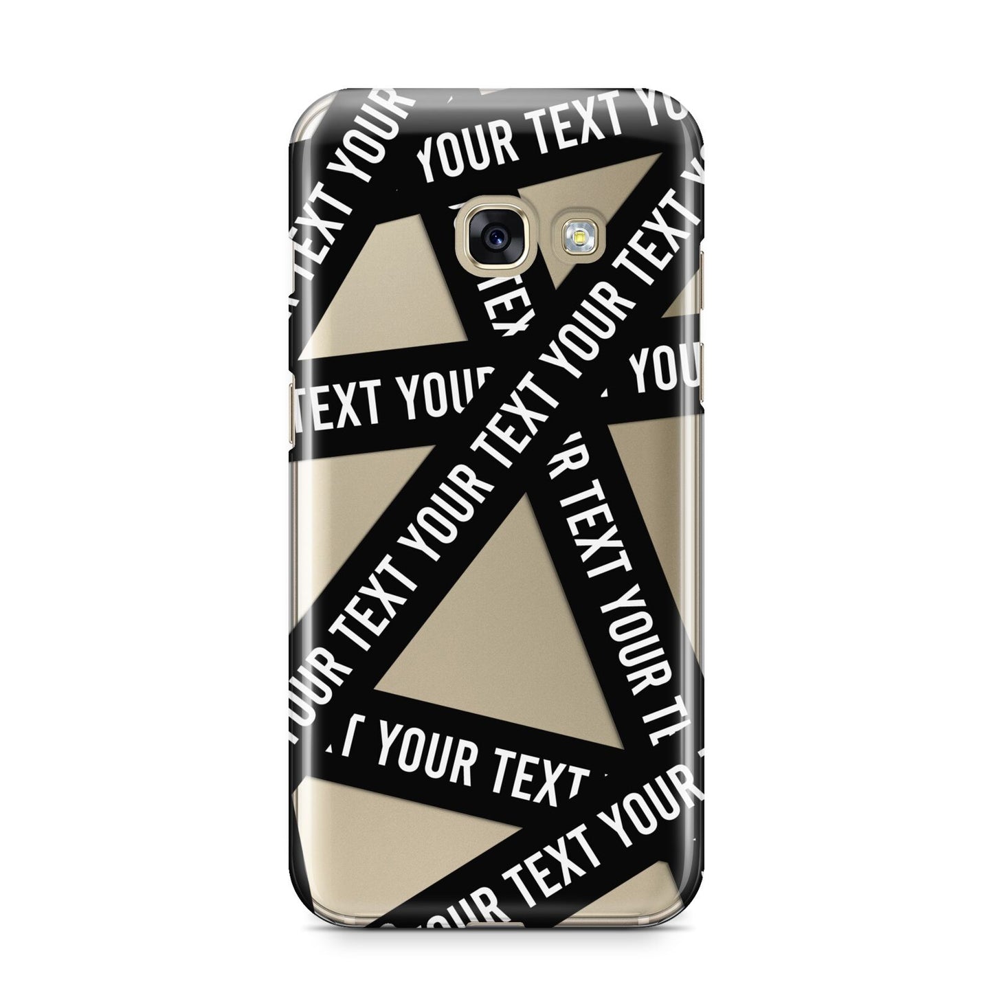 Caution Tape Custom Phrase Samsung Galaxy A3 2017 Case on gold phone