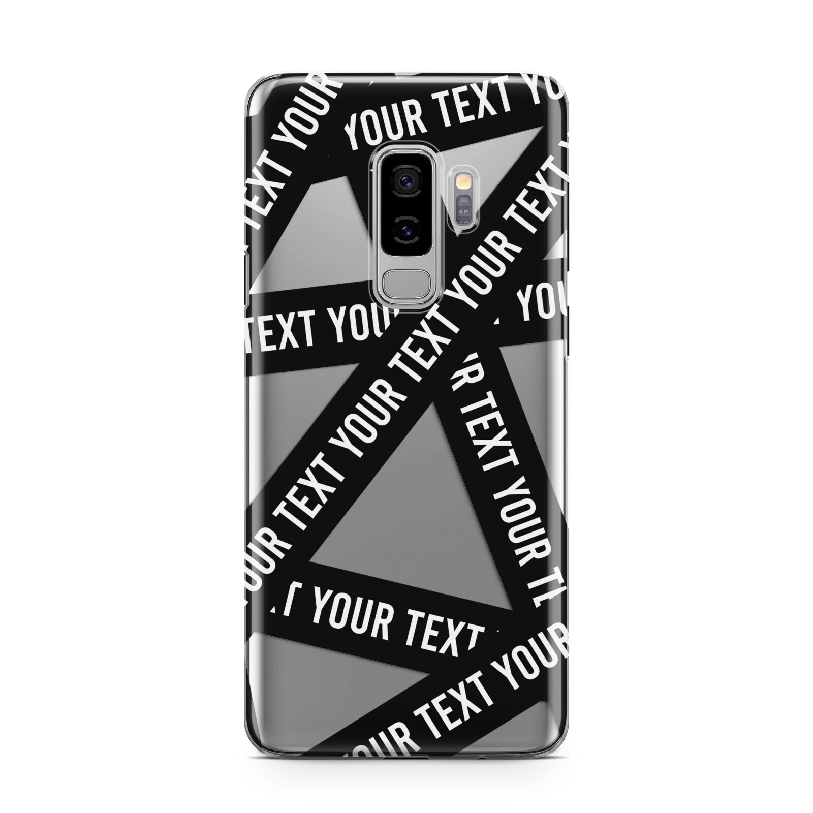 Caution Tape Custom Phrase Samsung Galaxy S9 Plus Case on Silver phone