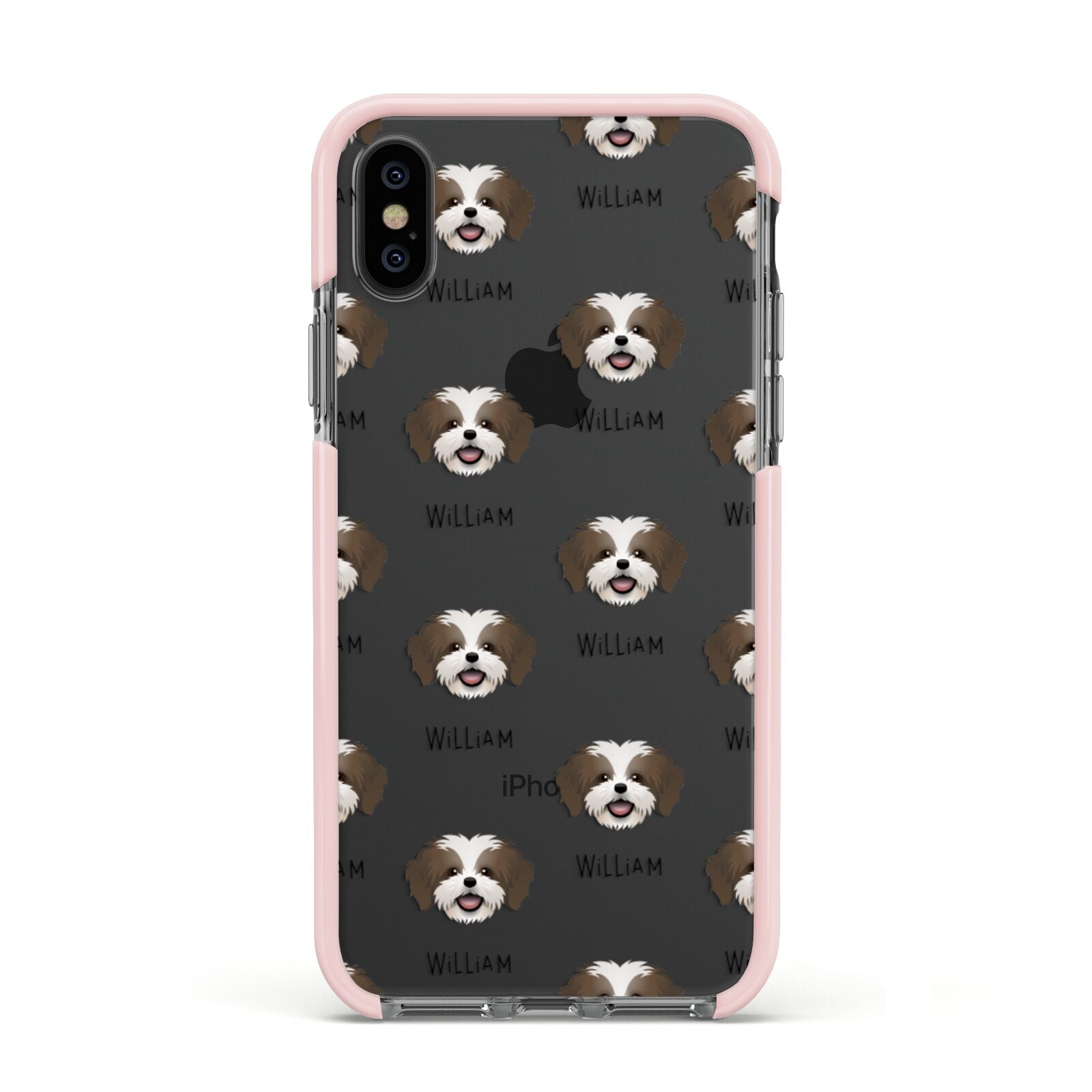 Cava Tzu Icon with Name Apple iPhone Xs Impact Case Pink Edge on Black Phone