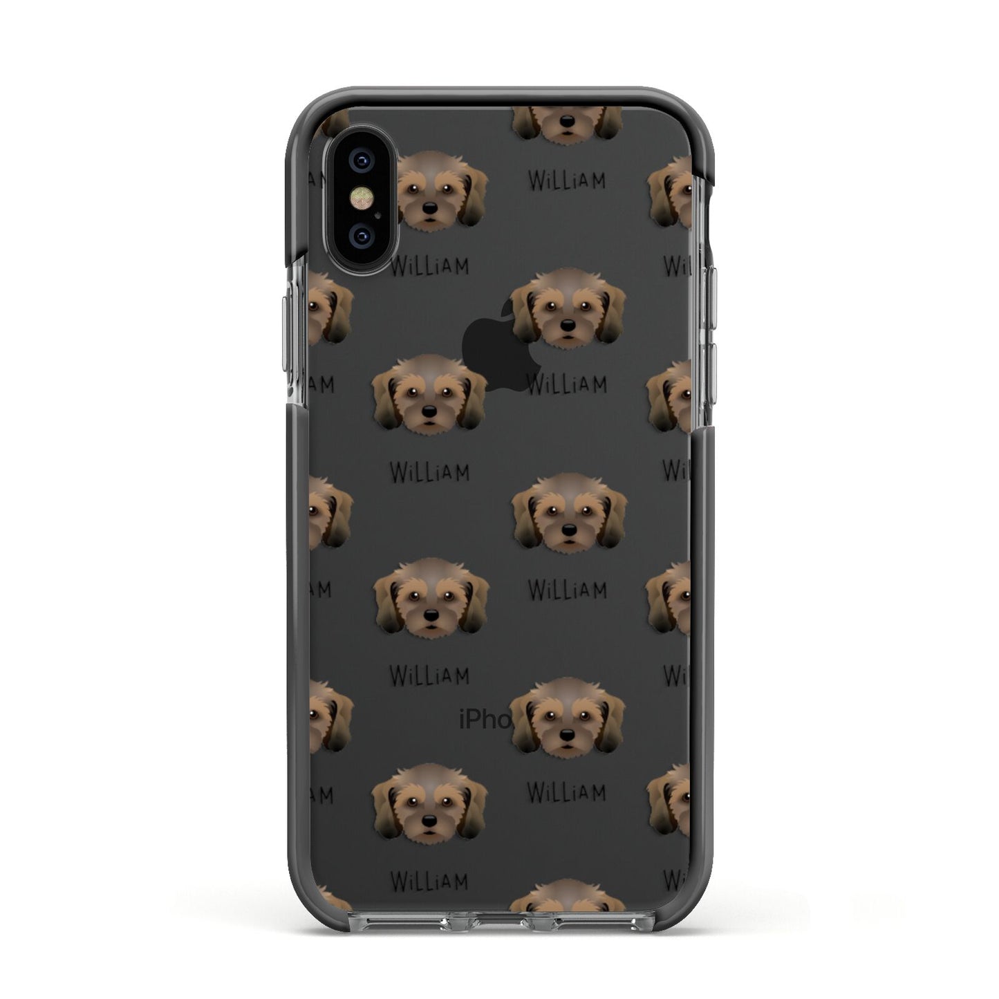 Cavachon Icon with Name Apple iPhone Xs Impact Case Black Edge on Black Phone