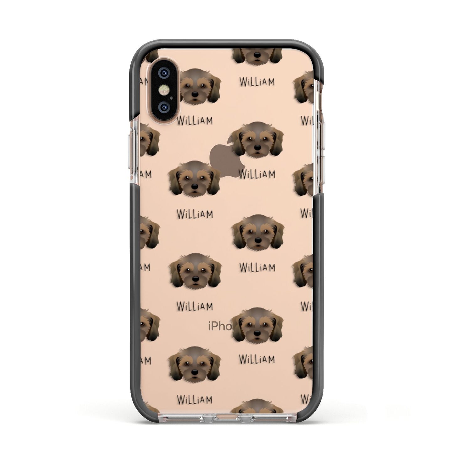 Cavachon Icon with Name Apple iPhone Xs Impact Case Black Edge on Gold Phone