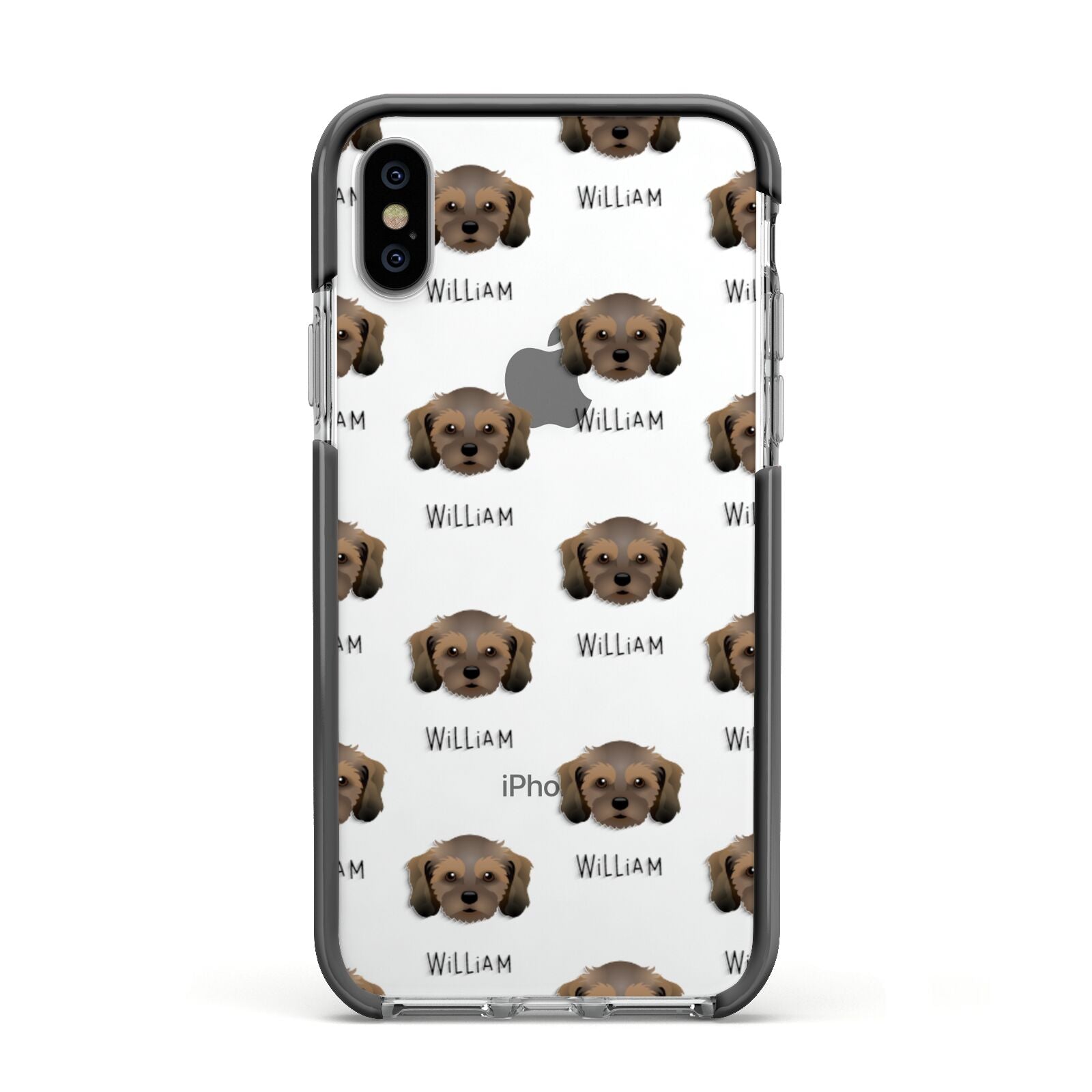 Cavachon Icon with Name Apple iPhone Xs Impact Case Black Edge on Silver Phone