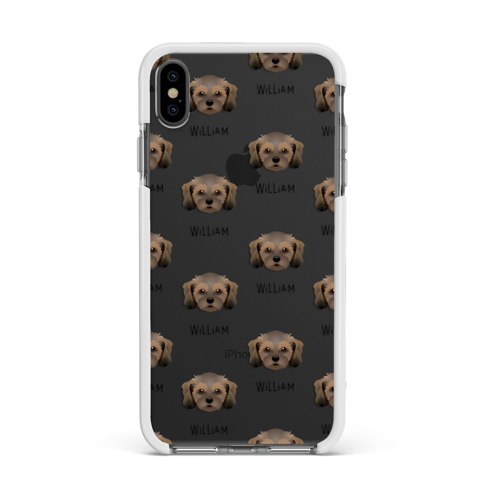 Cavachon Icon with Name Apple iPhone Xs Max Impact Case White Edge on Black Phone