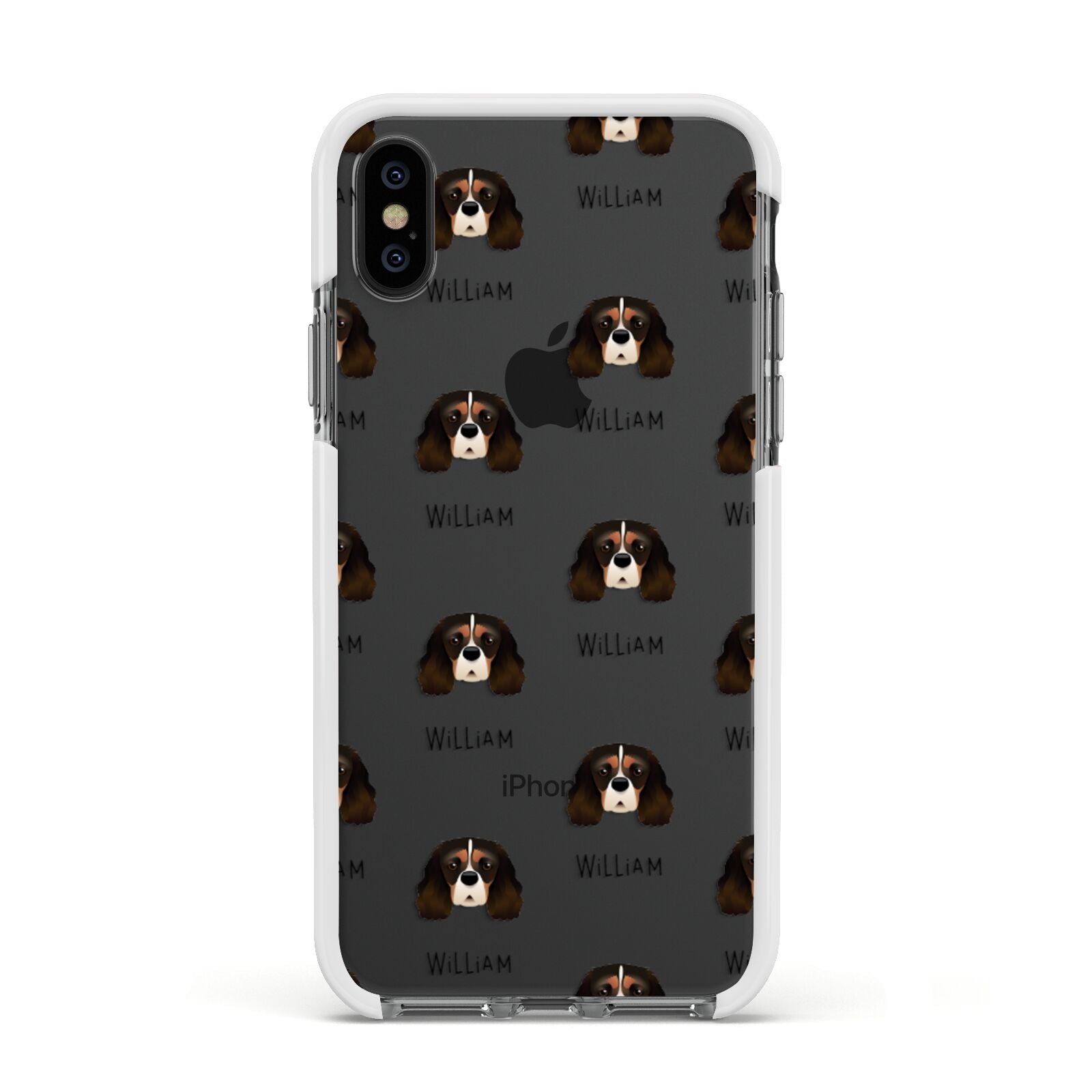 Cavalier King Charles Spaniel Icon with Name Apple iPhone Xs Impact Case White Edge on Black Phone