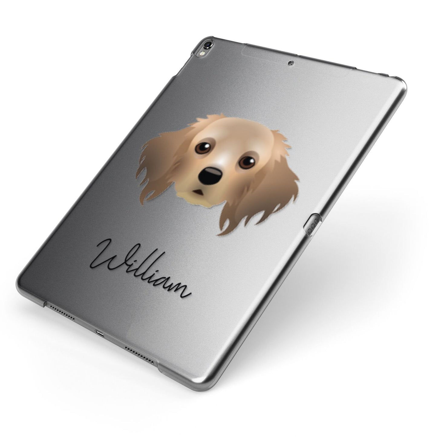 Cavapom Personalised Apple iPad Case on Grey iPad Side View