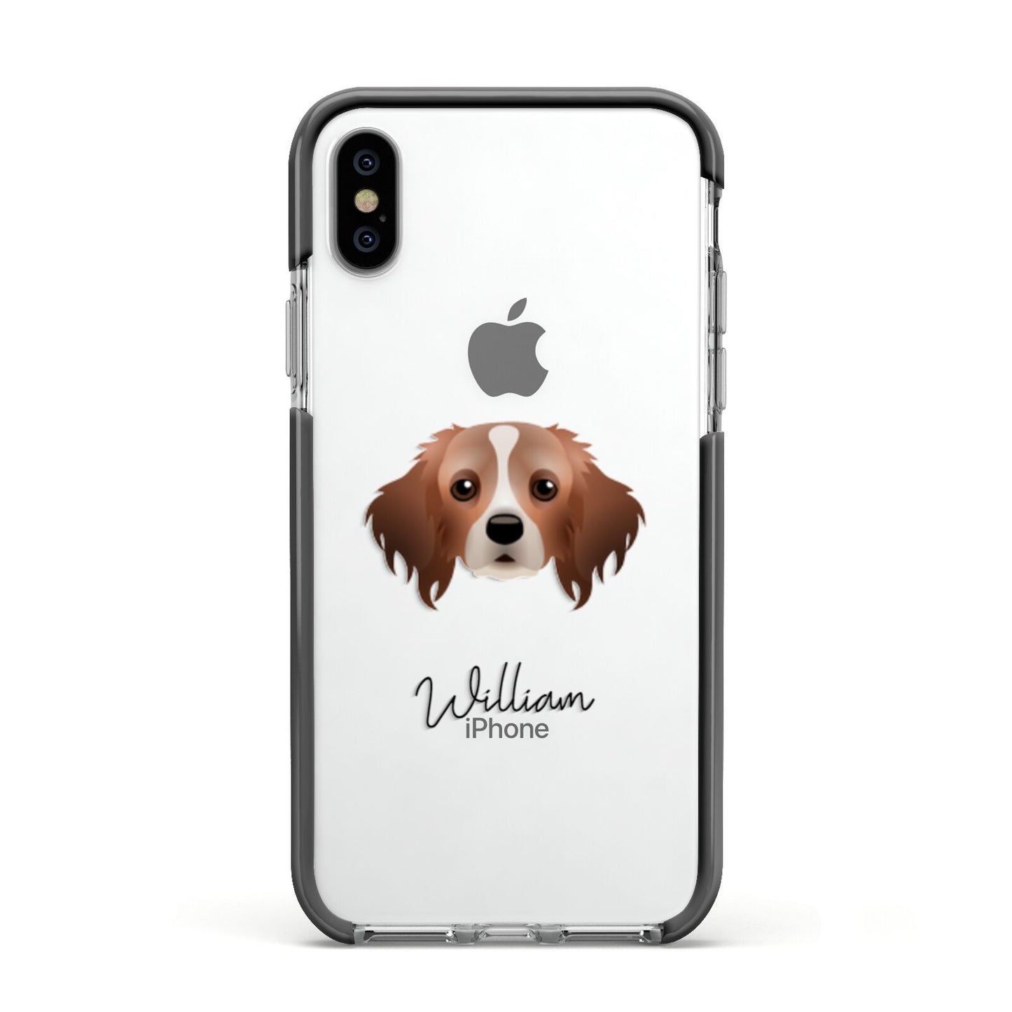 Cavapom Personalised Apple iPhone Xs Impact Case Black Edge on Silver Phone