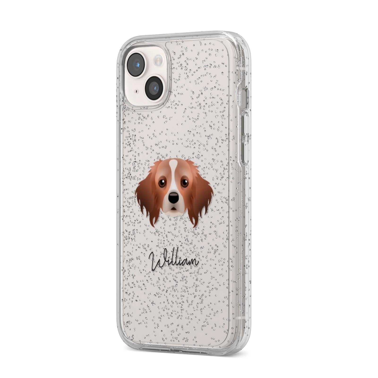 Cavapom Personalised iPhone 14 Plus Glitter Tough Case Starlight Angled Image