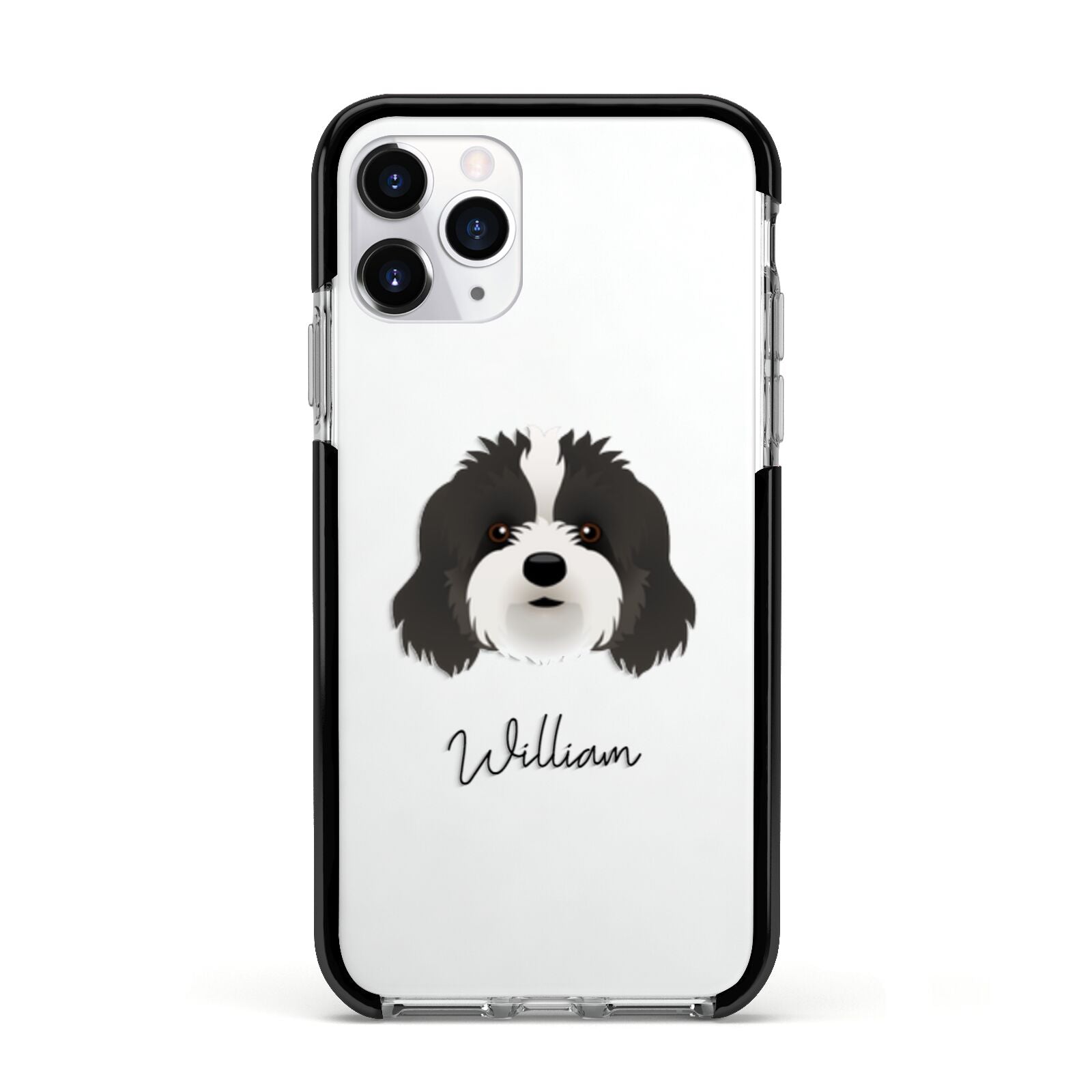 Cavapoo Personalised Apple iPhone 11 Pro in Silver with Black Impact Case