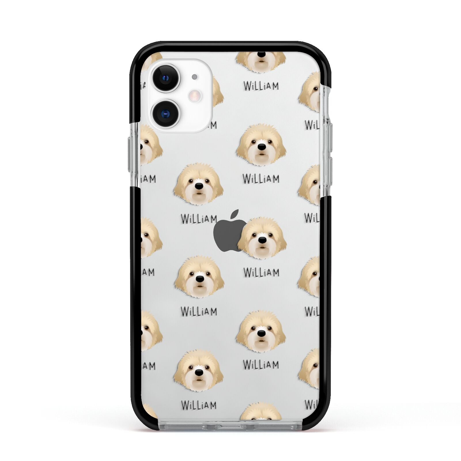 Cavapoochon Icon with Name Apple iPhone 11 in White with Black Impact Case