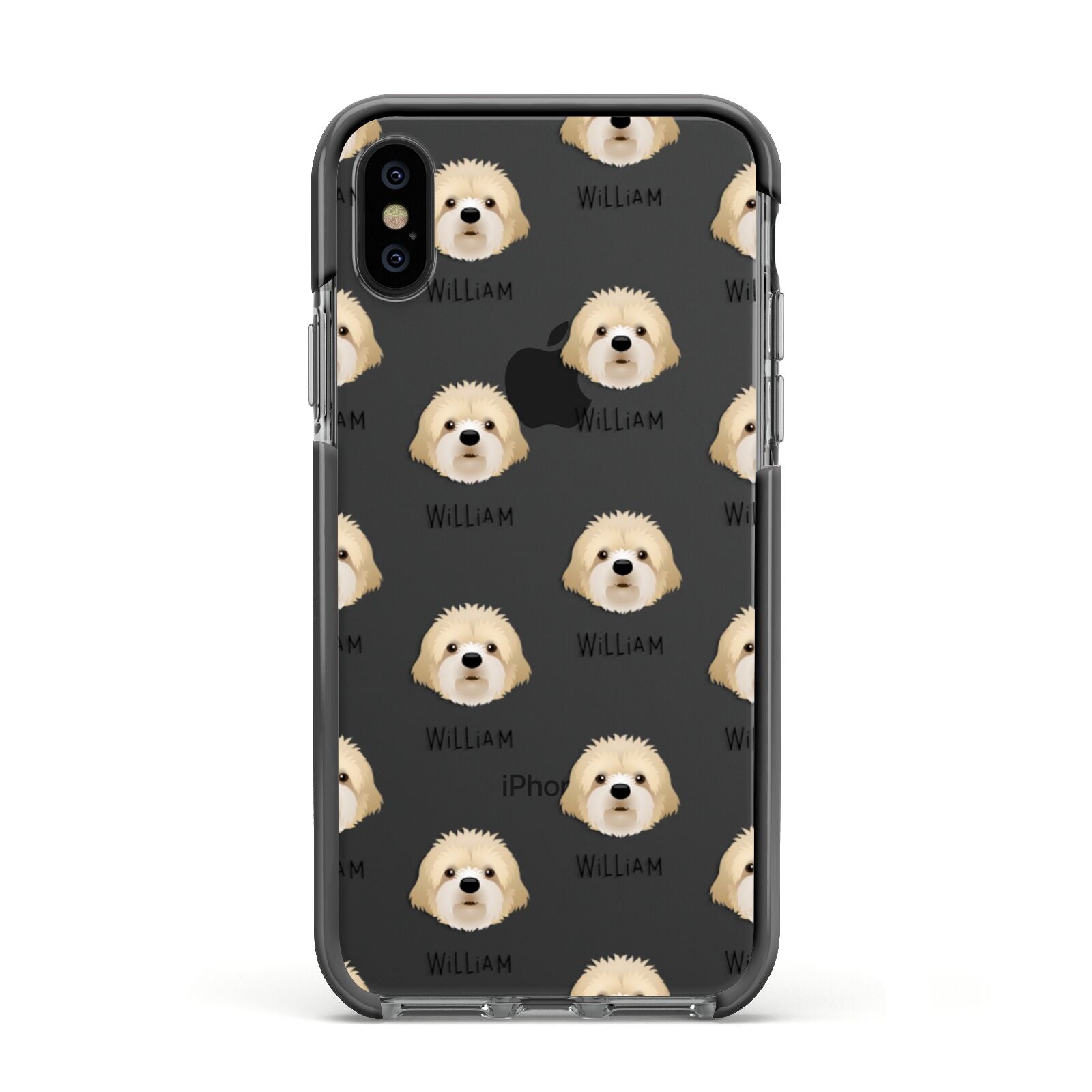 Cavapoochon Icon with Name Apple iPhone Xs Impact Case Black Edge on Black Phone