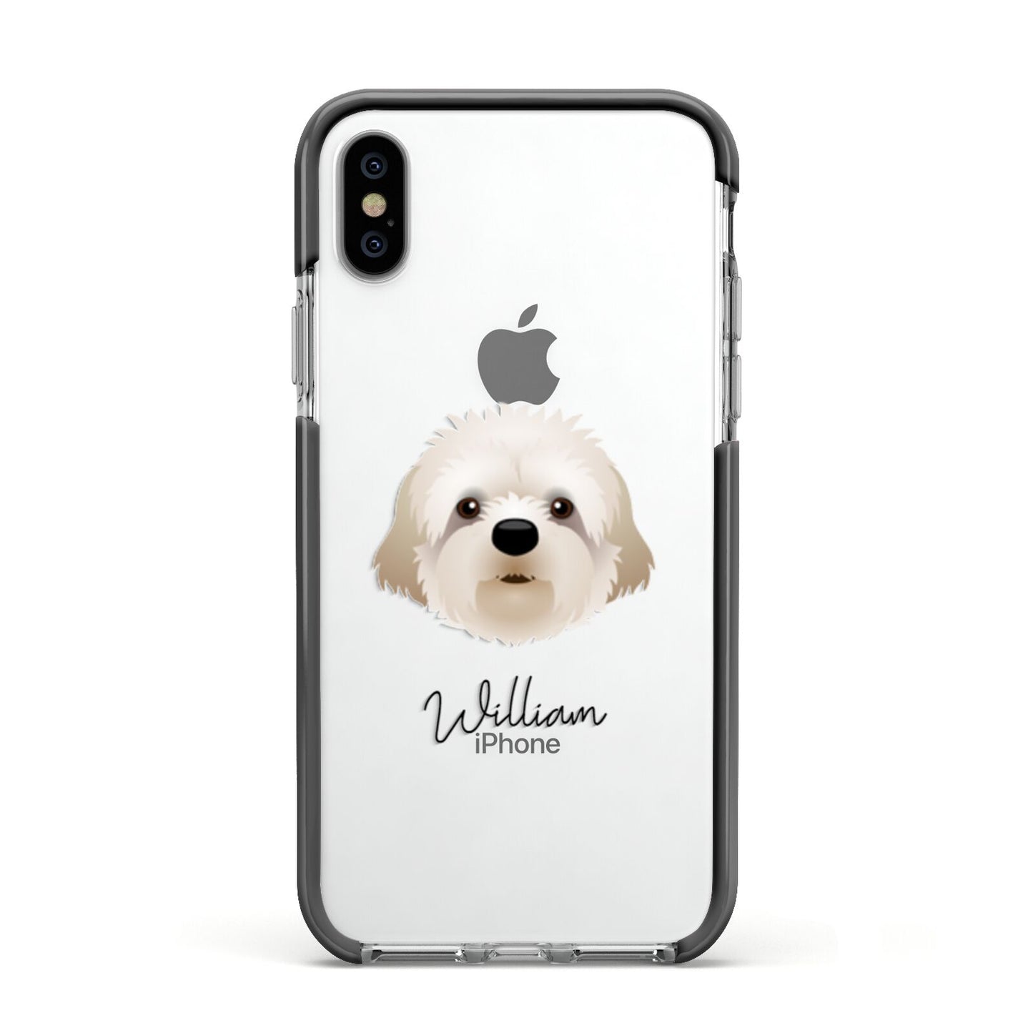 Cavapoochon Personalised Apple iPhone Xs Impact Case Black Edge on Silver Phone