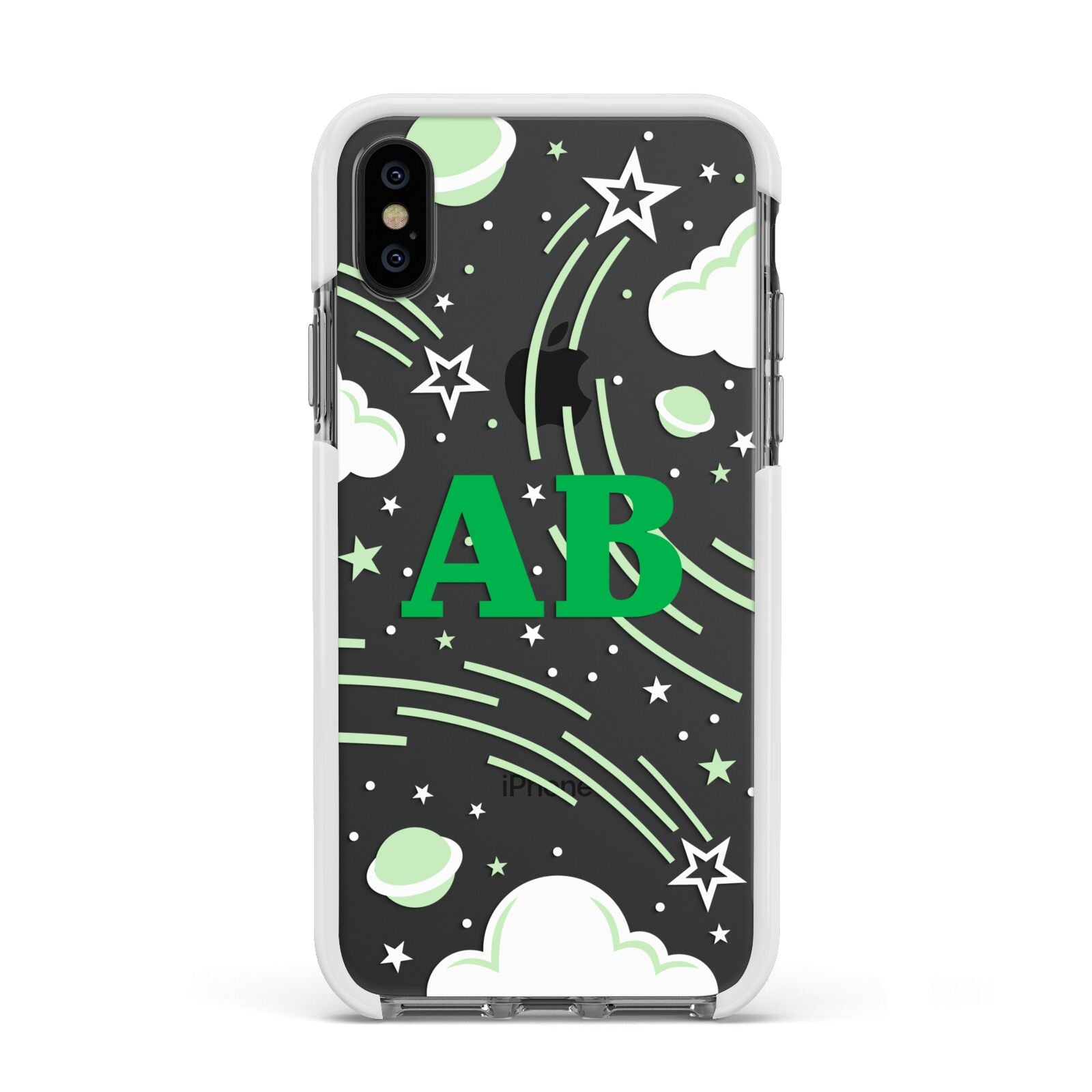 Celestial Apple iPhone Xs Impact Case White Edge on Black Phone