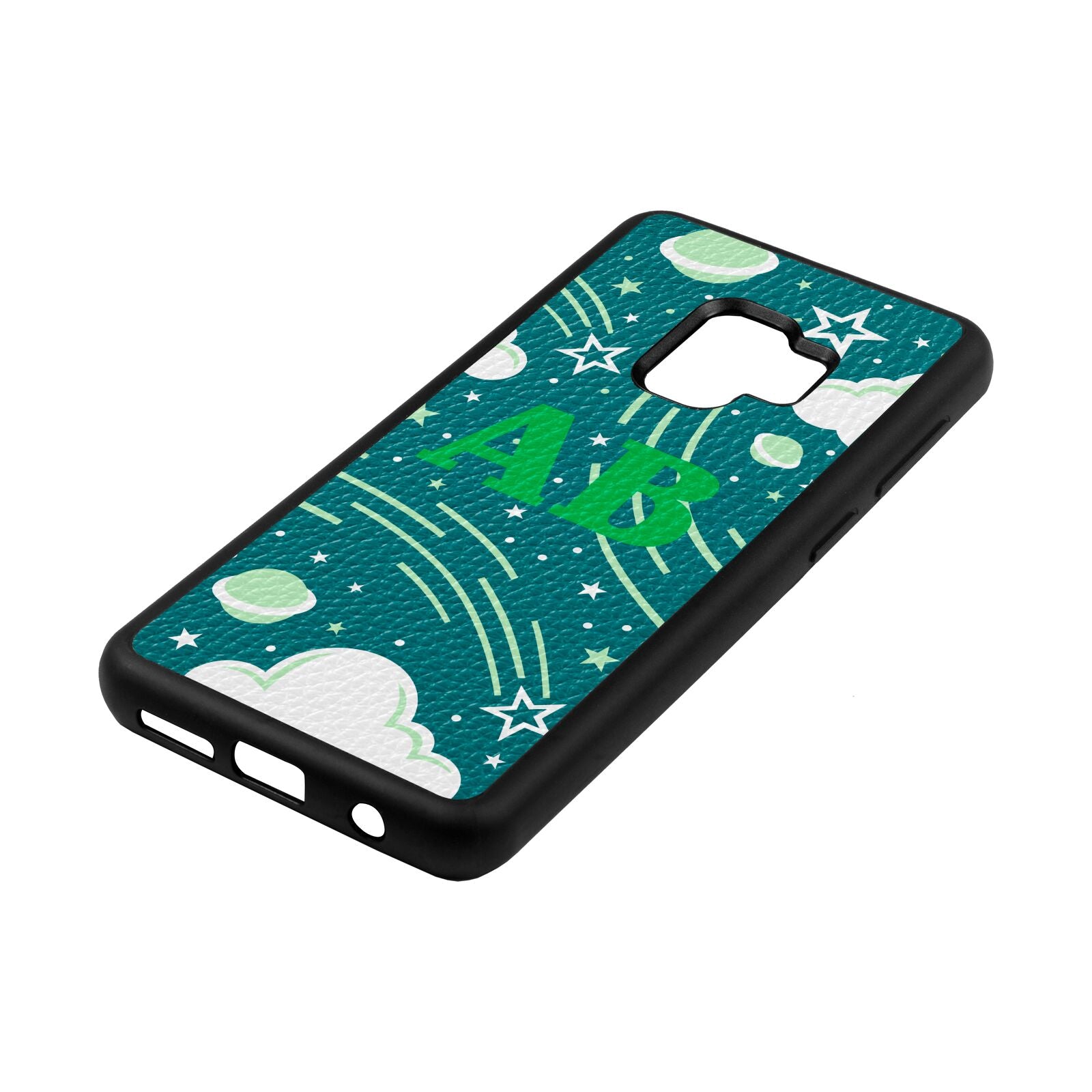 Celestial Green Pebble Leather Samsung S9 Case Side Angle