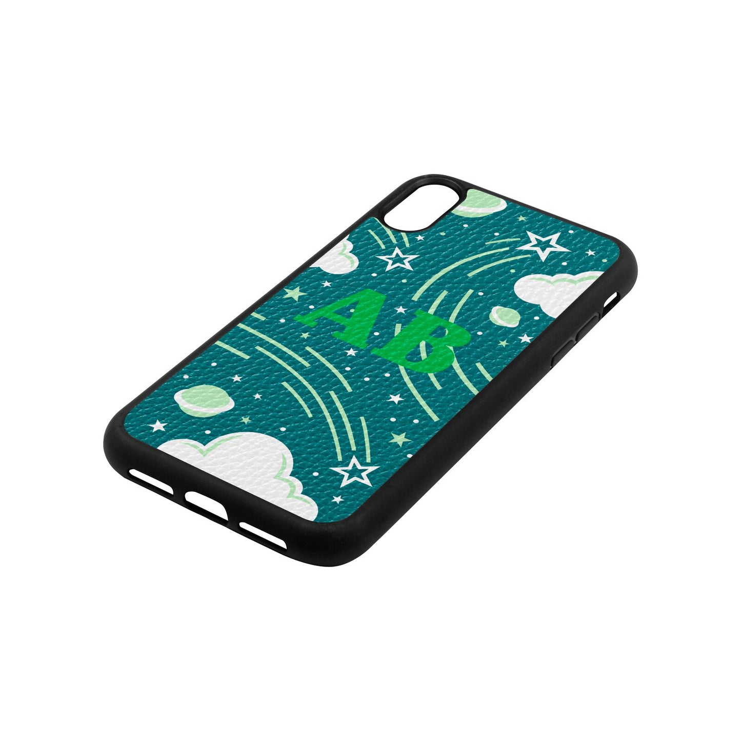 Celestial Green Pebble Leather iPhone Xr Case Side Angle