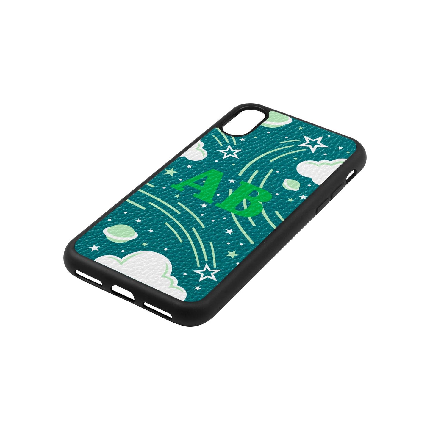 Celestial Green Pebble Leather iPhone Xs Case Side Angle