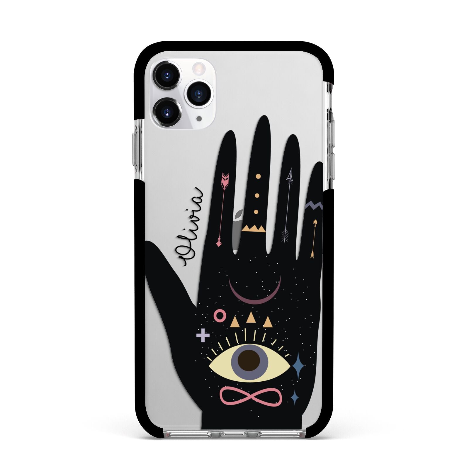 Celestial Hand with Text Apple iPhone 11 Pro Max in Silver with Black Impact Case