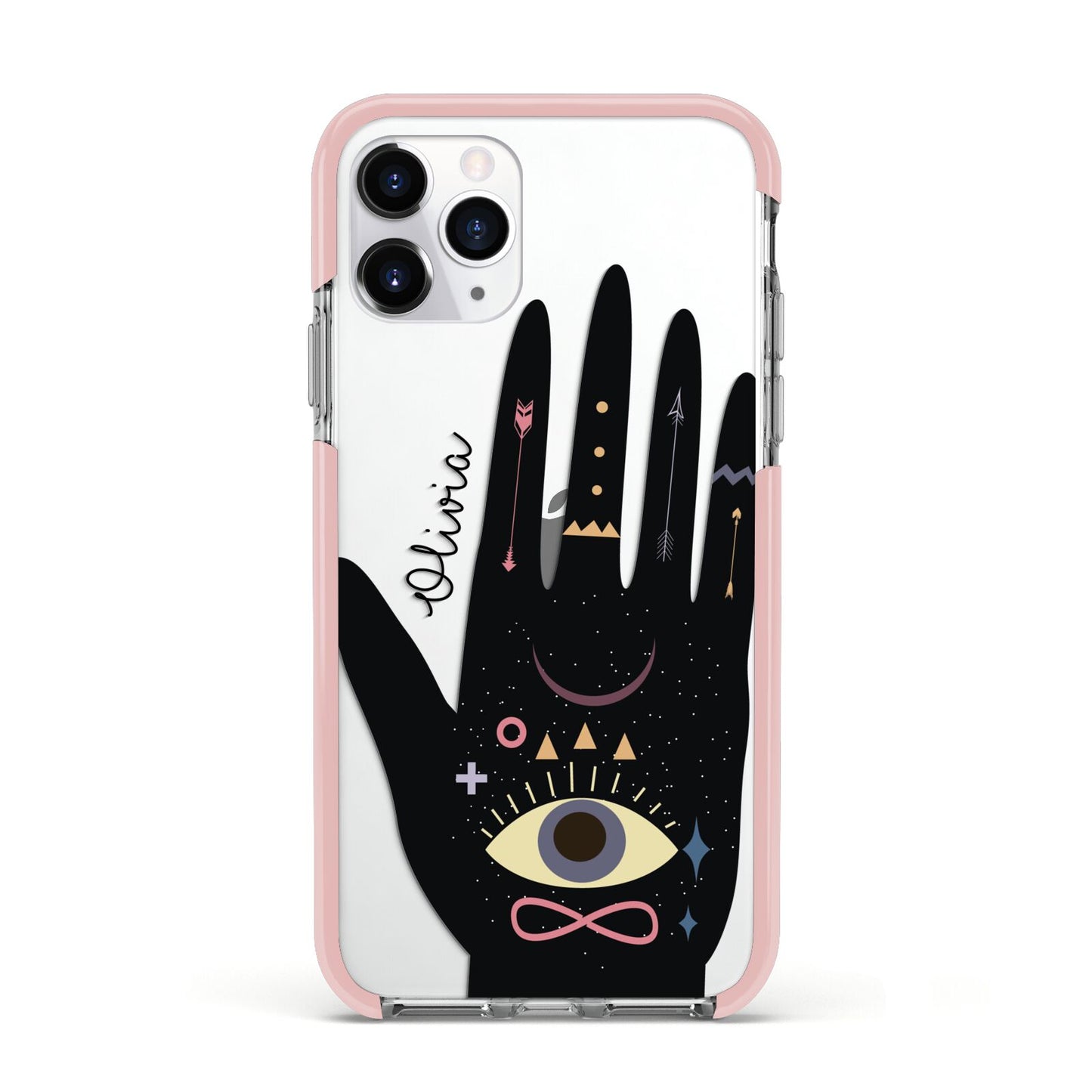 Celestial Hand with Text Apple iPhone 11 Pro in Silver with Pink Impact Case