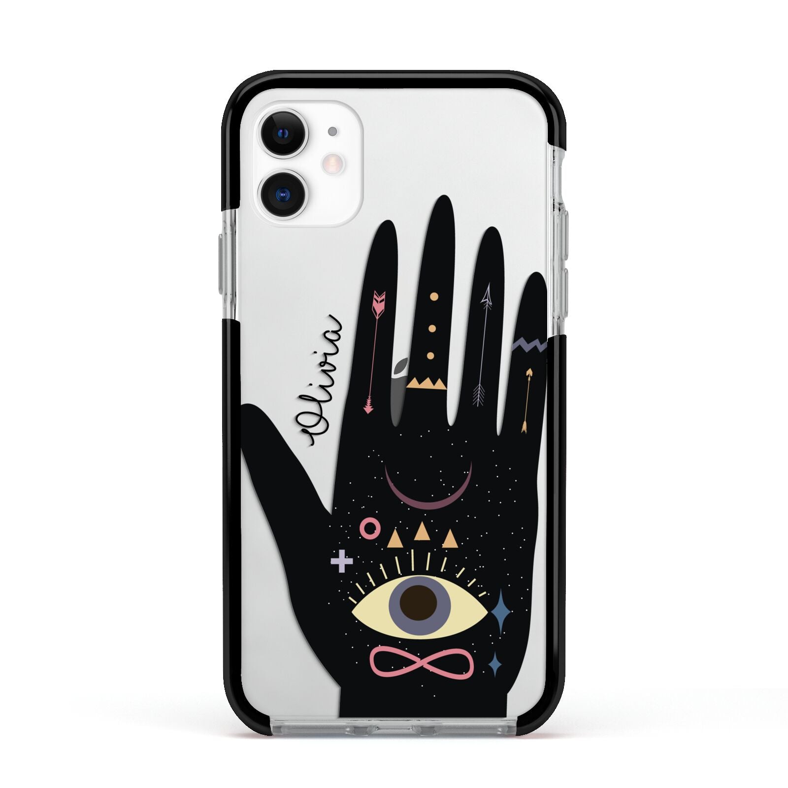 Celestial Hand with Text Apple iPhone 11 in White with Black Impact Case