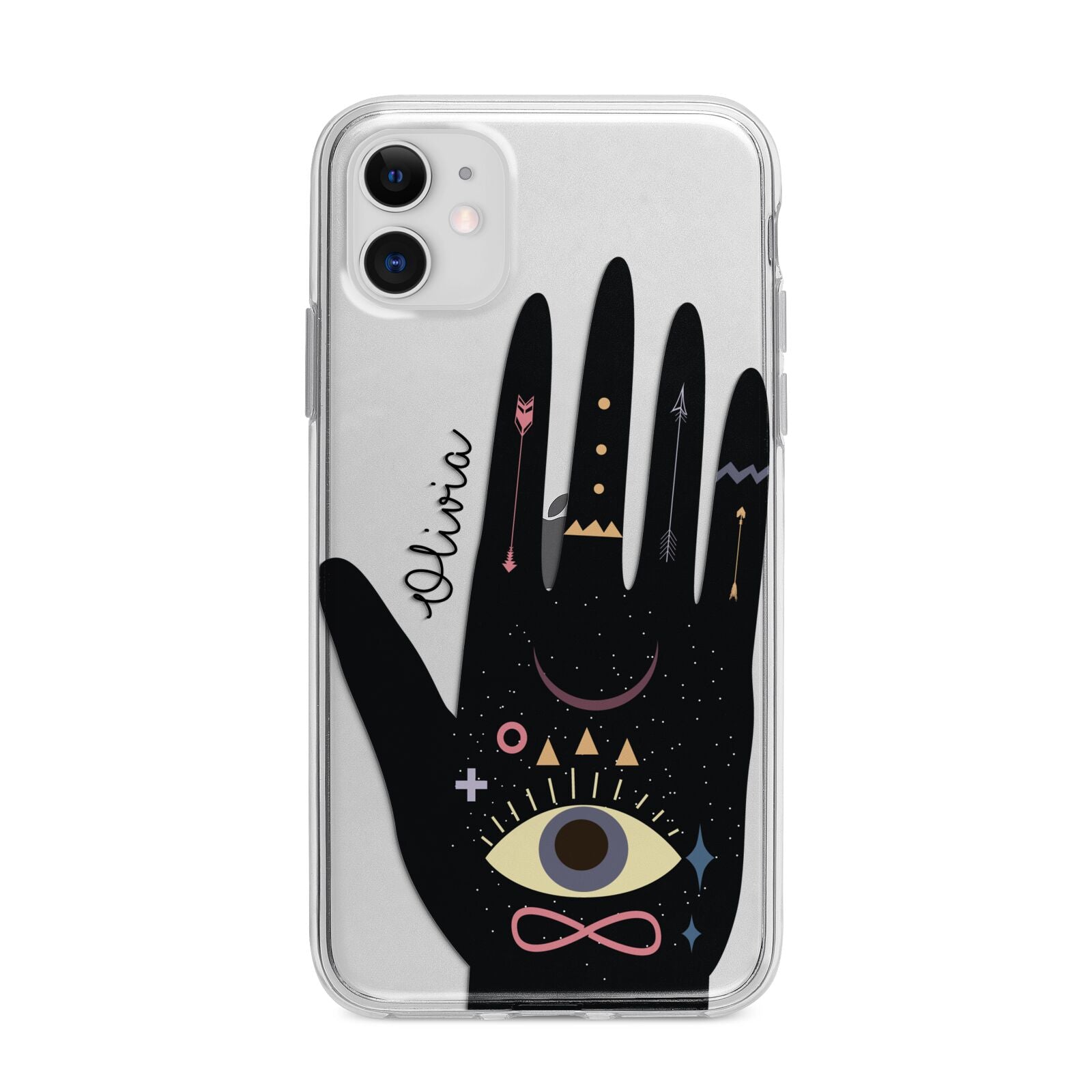 Celestial Hand with Text Apple iPhone 11 in White with Bumper Case