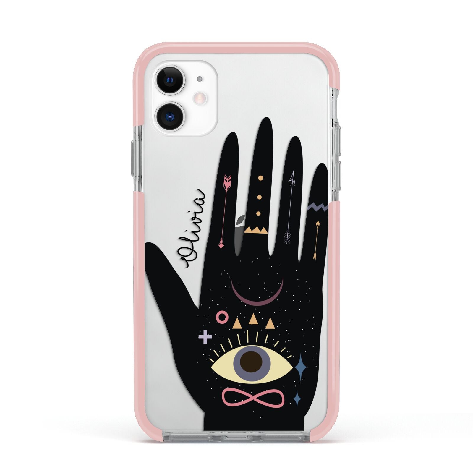 Celestial Hand with Text Apple iPhone 11 in White with Pink Impact Case