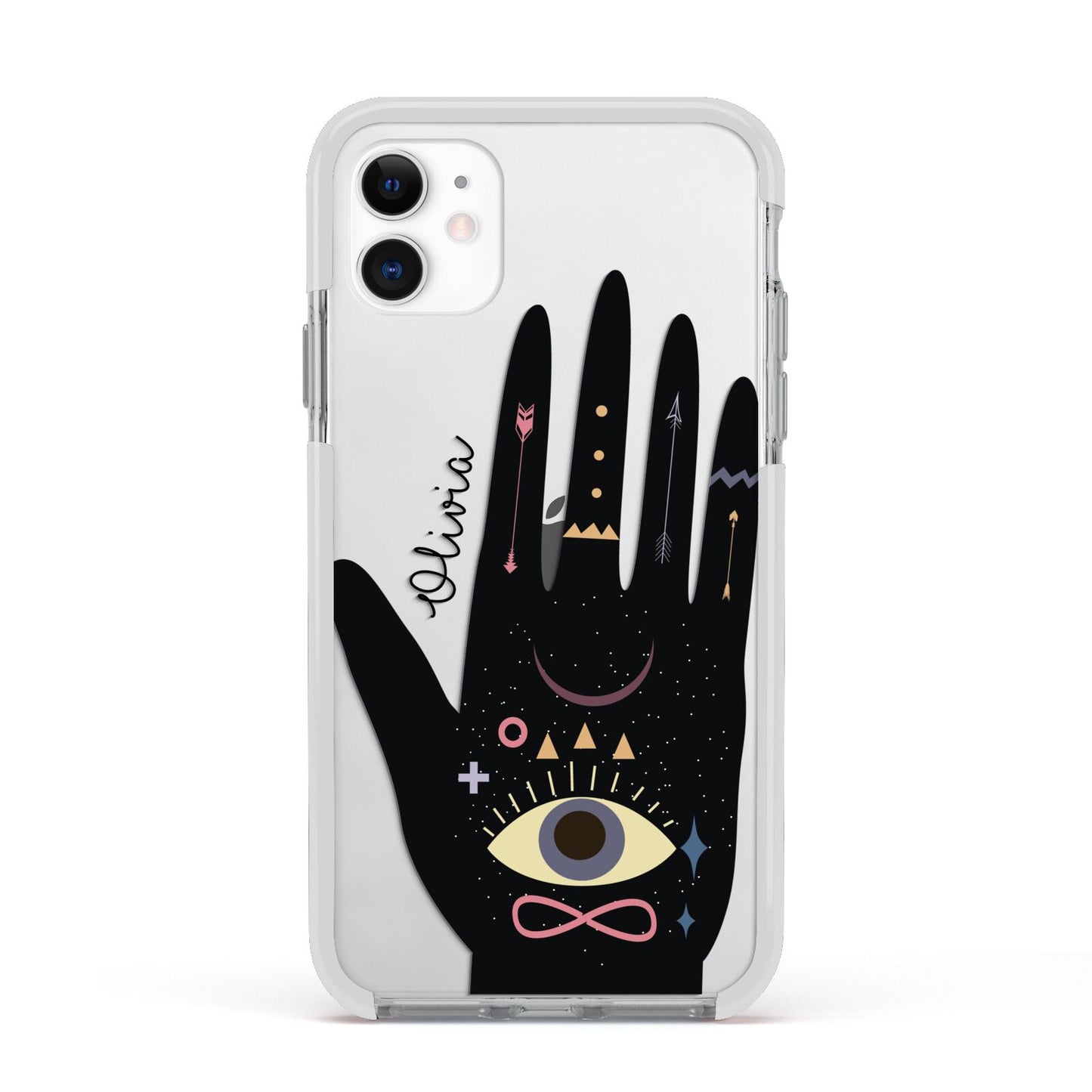 Celestial Hand with Text Apple iPhone 11 in White with White Impact Case