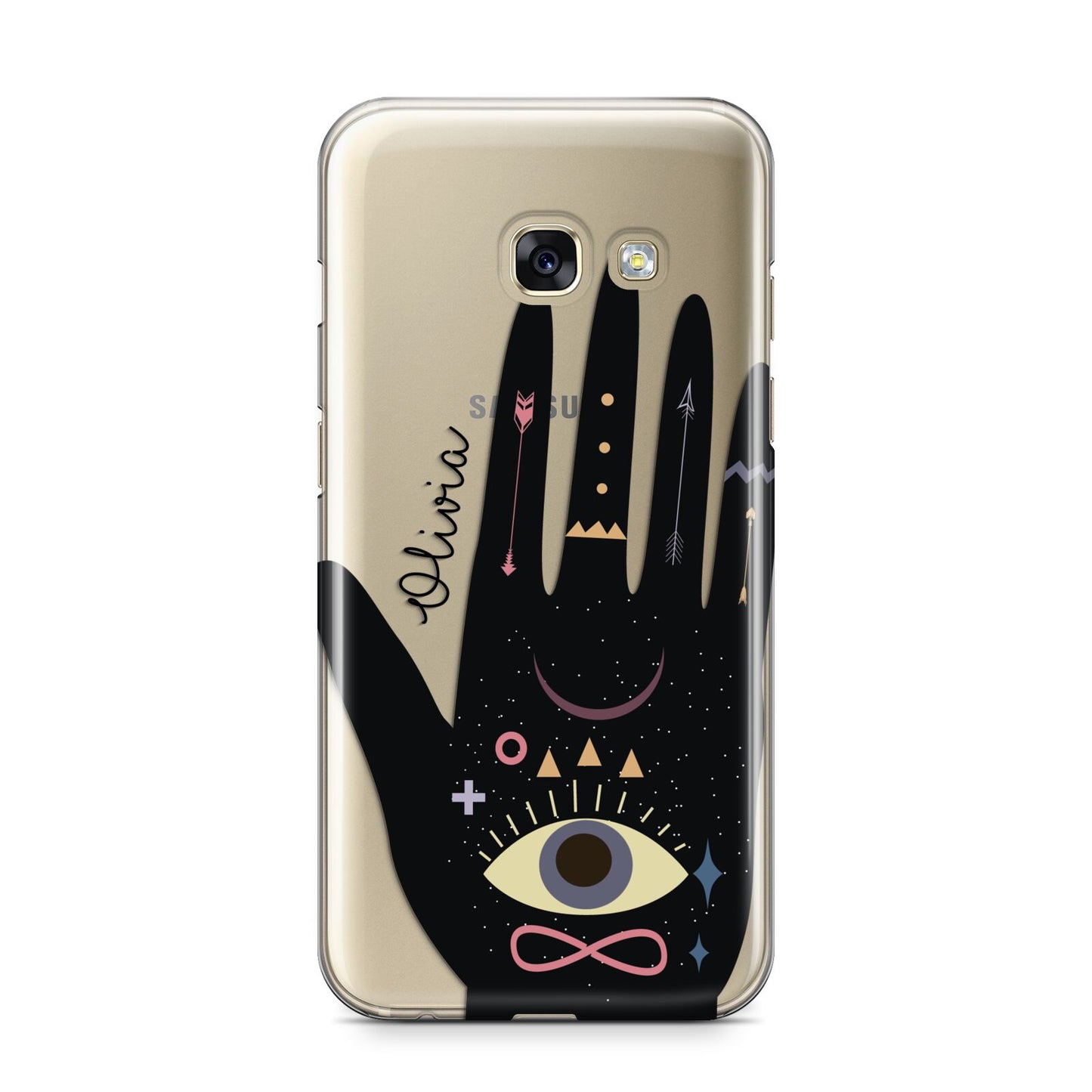 Celestial Hand with Text Samsung Galaxy A3 2017 Case on gold phone