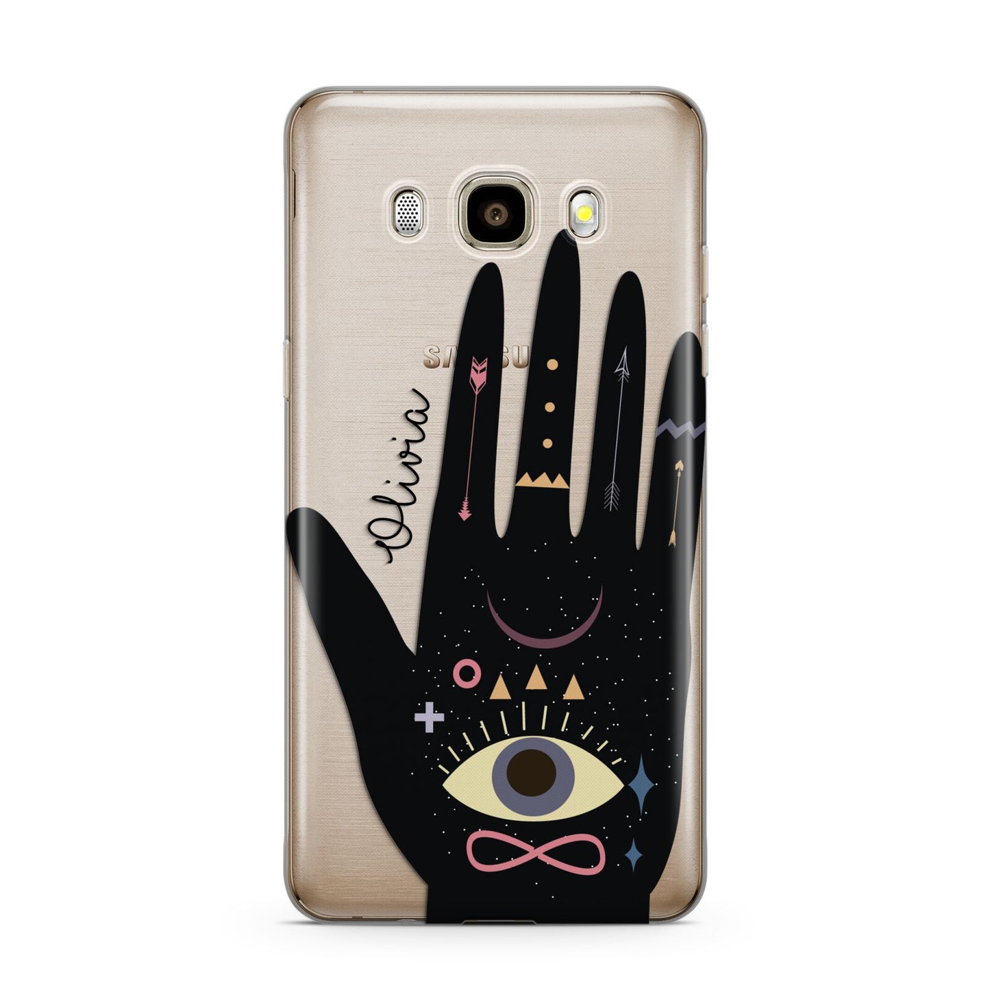 Celestial Hand with Text Samsung Galaxy J7 2016 Case on gold phone