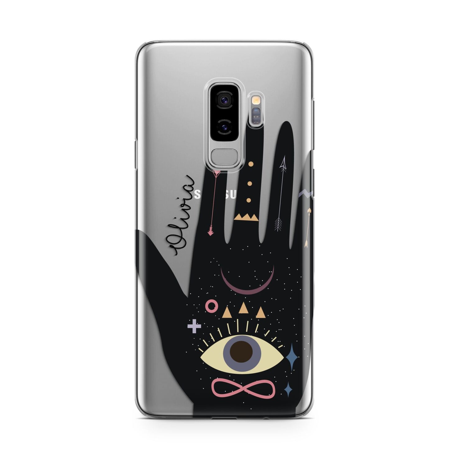 Celestial Hand with Text Samsung Galaxy S9 Plus Case on Silver phone