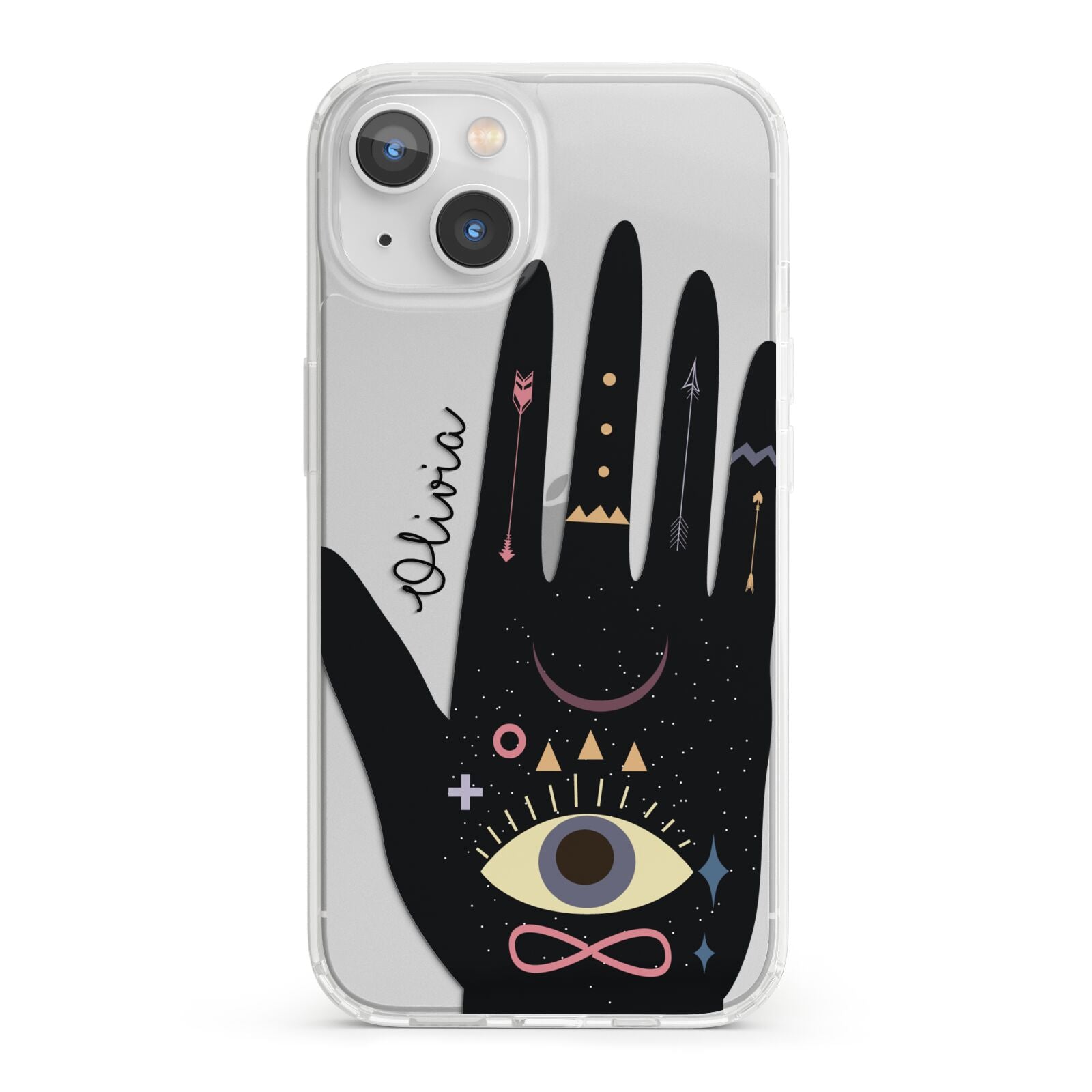 Celestial Hand with Text iPhone 13 Clear Bumper Case