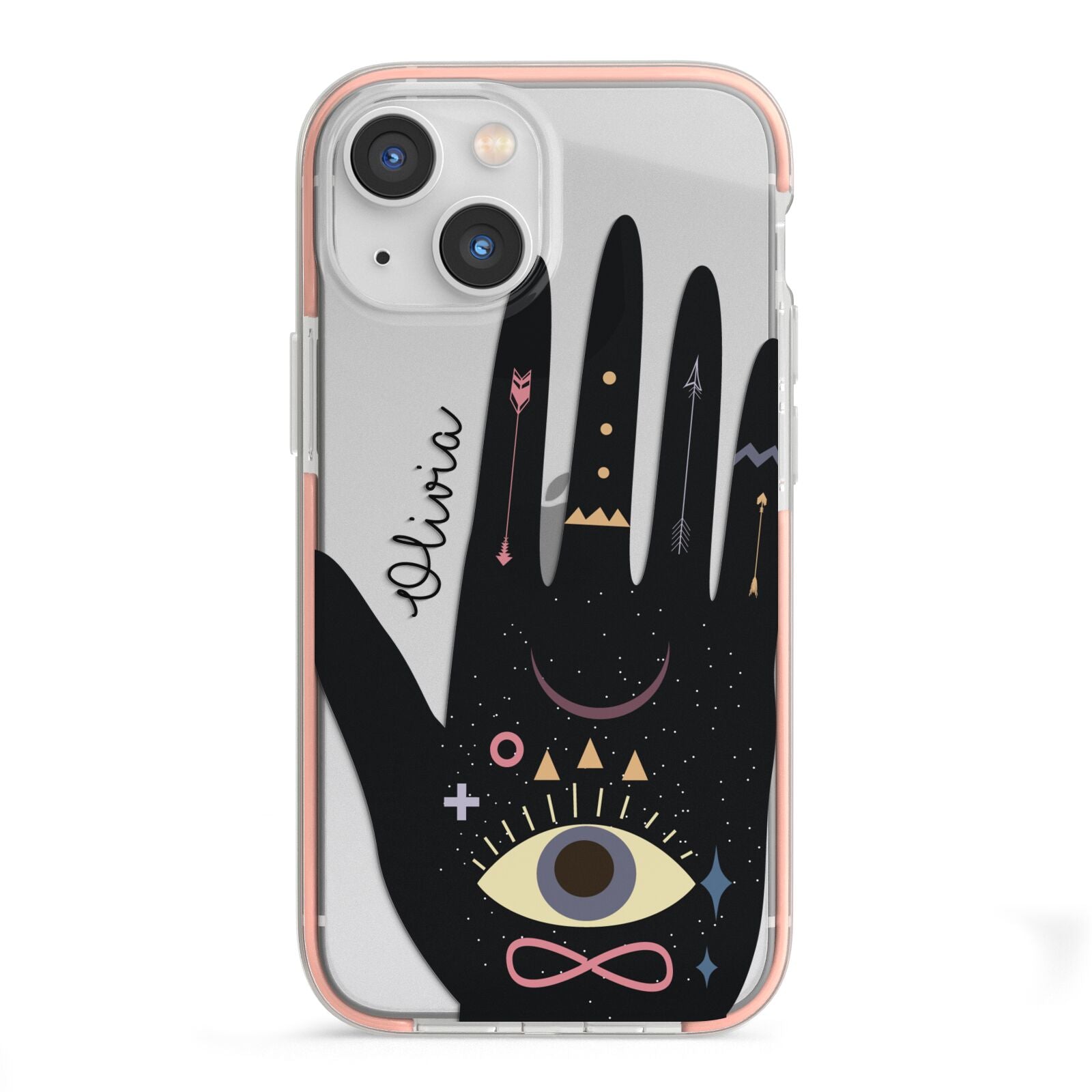 Celestial Hand with Text iPhone 13 Mini TPU Impact Case with Pink Edges