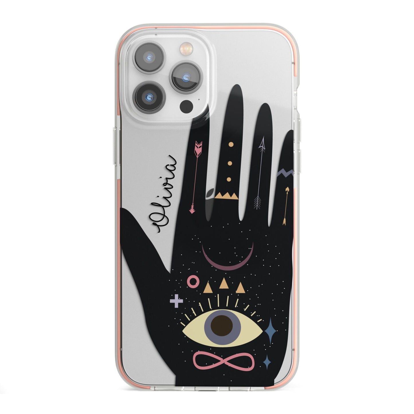 Celestial Hand with Text iPhone 13 Pro Max TPU Impact Case with Pink Edges