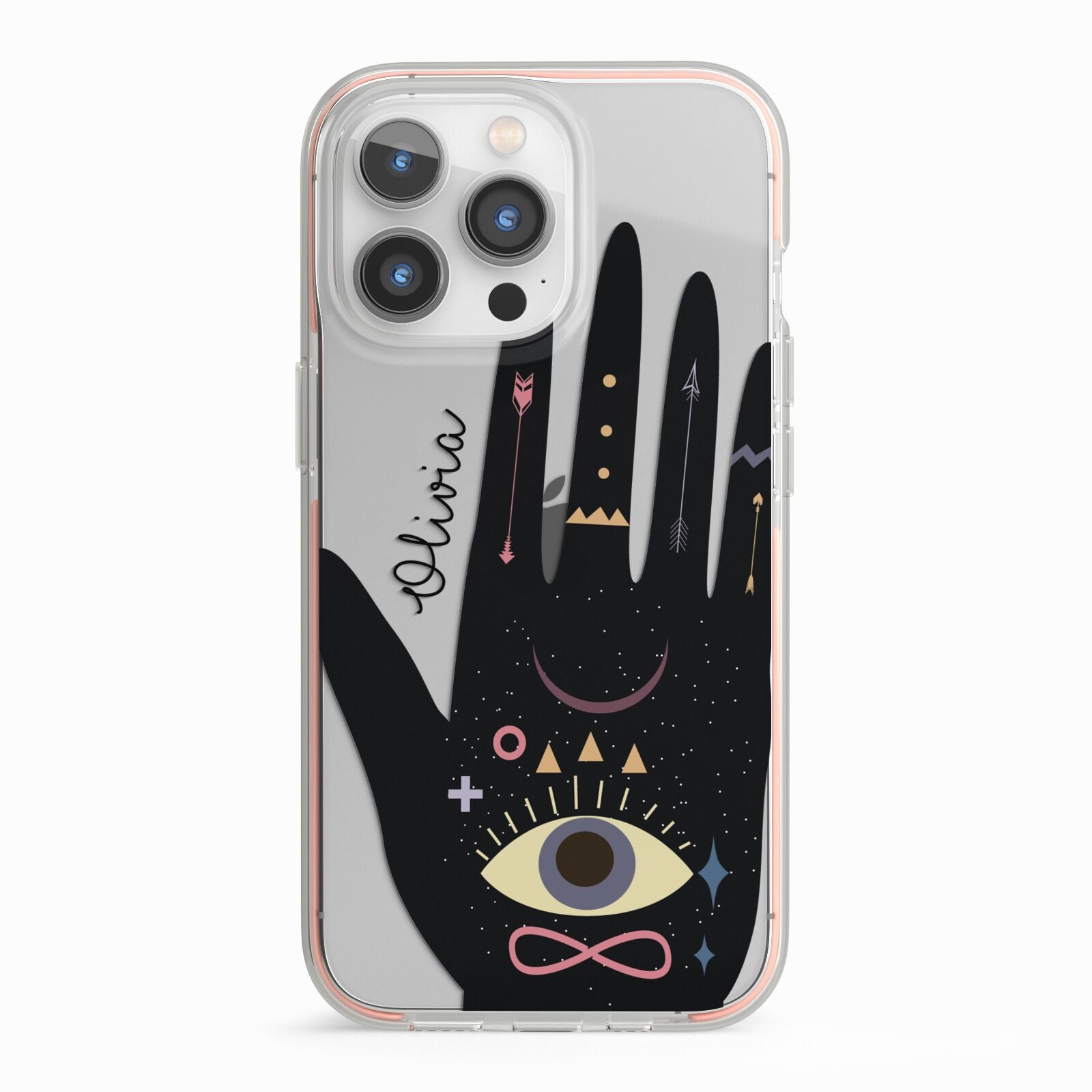 Celestial Hand with Text iPhone 13 Pro TPU Impact Case with Pink Edges