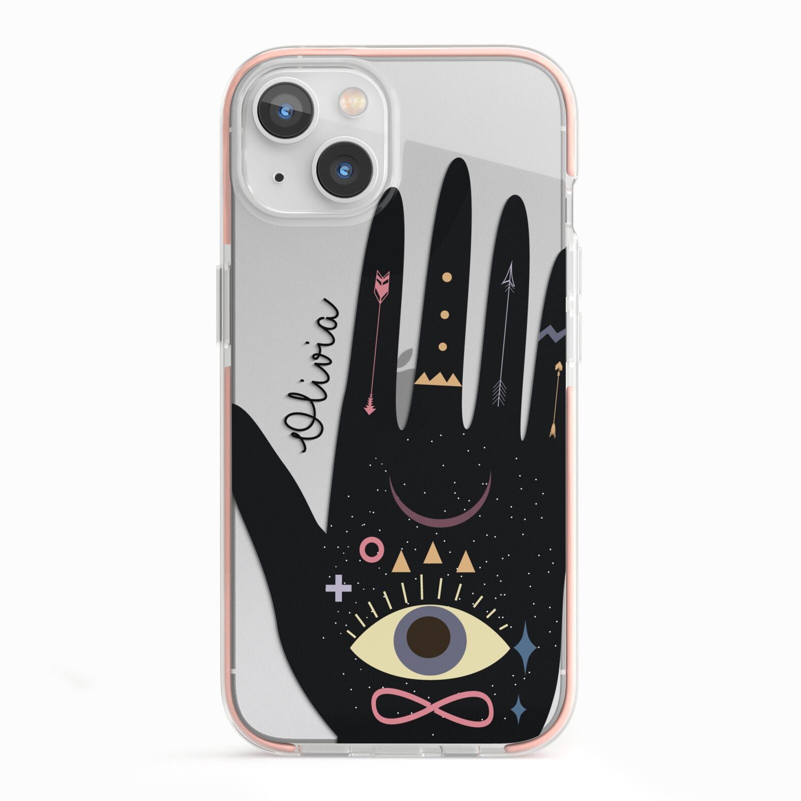 Celestial Hand with Text iPhone 13 TPU Impact Case with Pink Edges